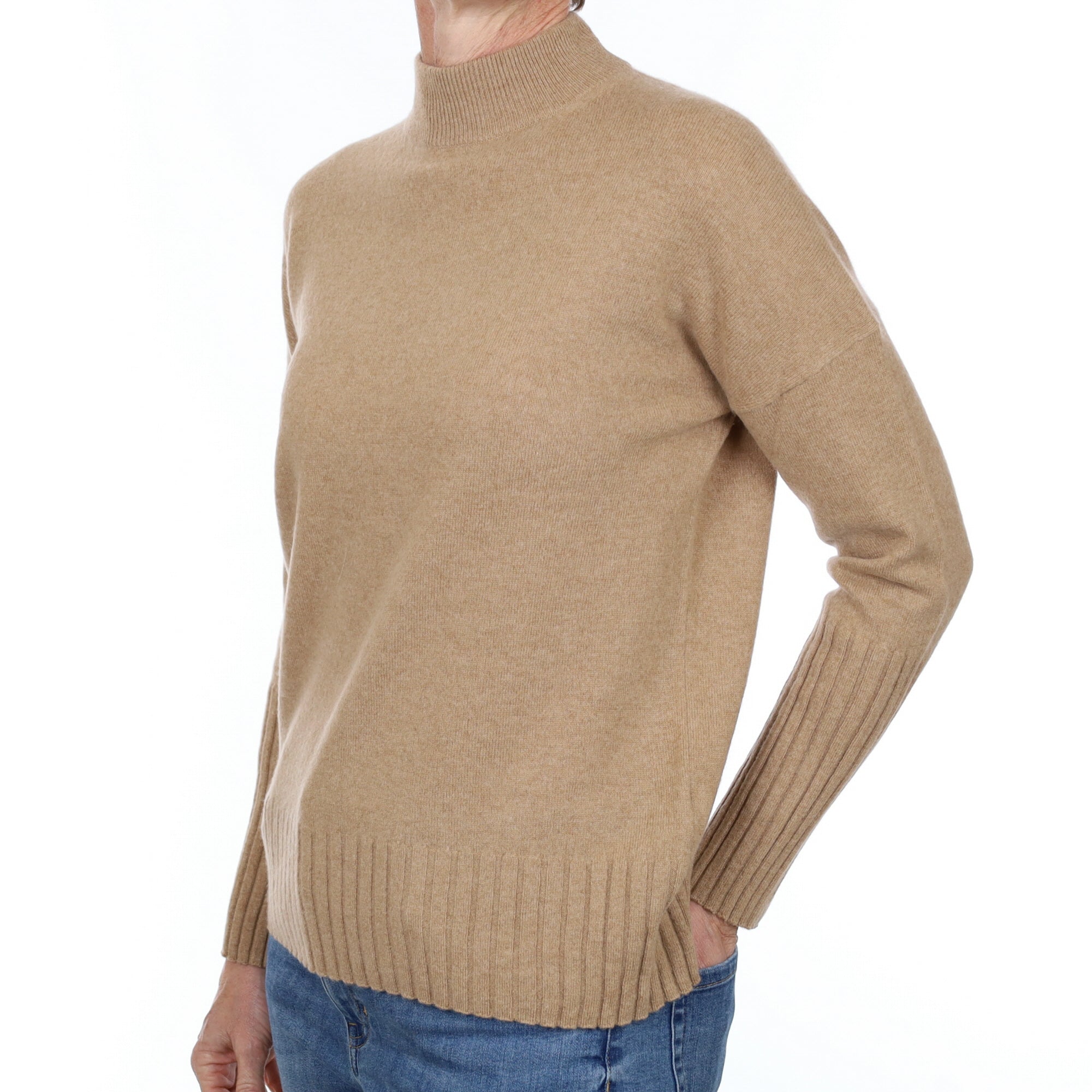 Caramel Brown Cashmere Polo Neck Jumper Small