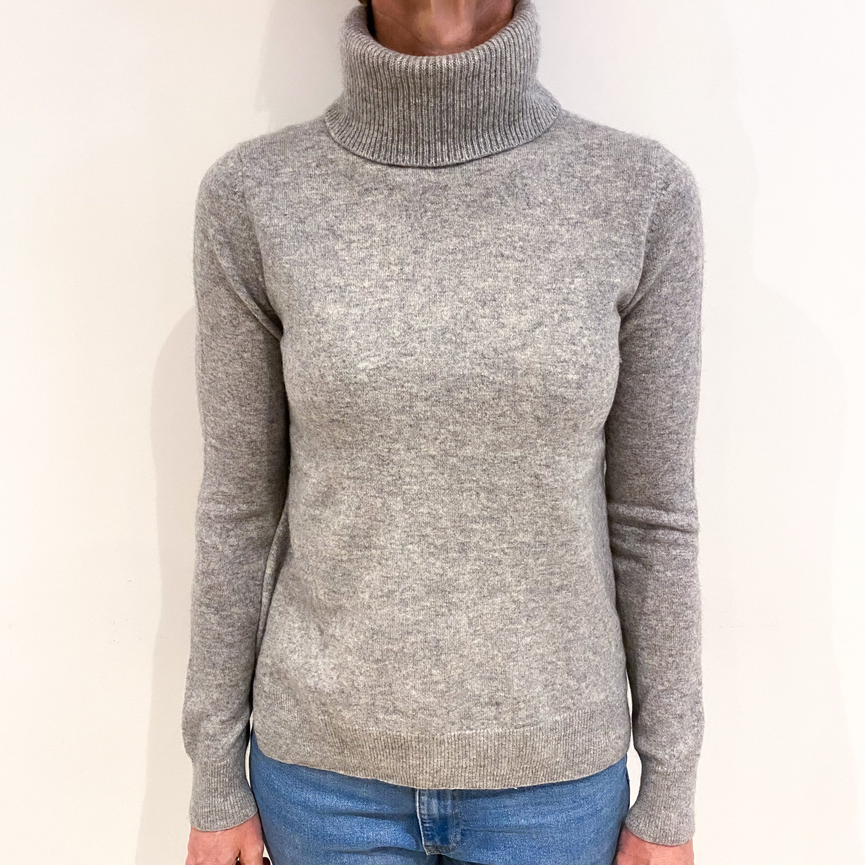 Smoke Grey Cashmere Polo Neck Jumper Small