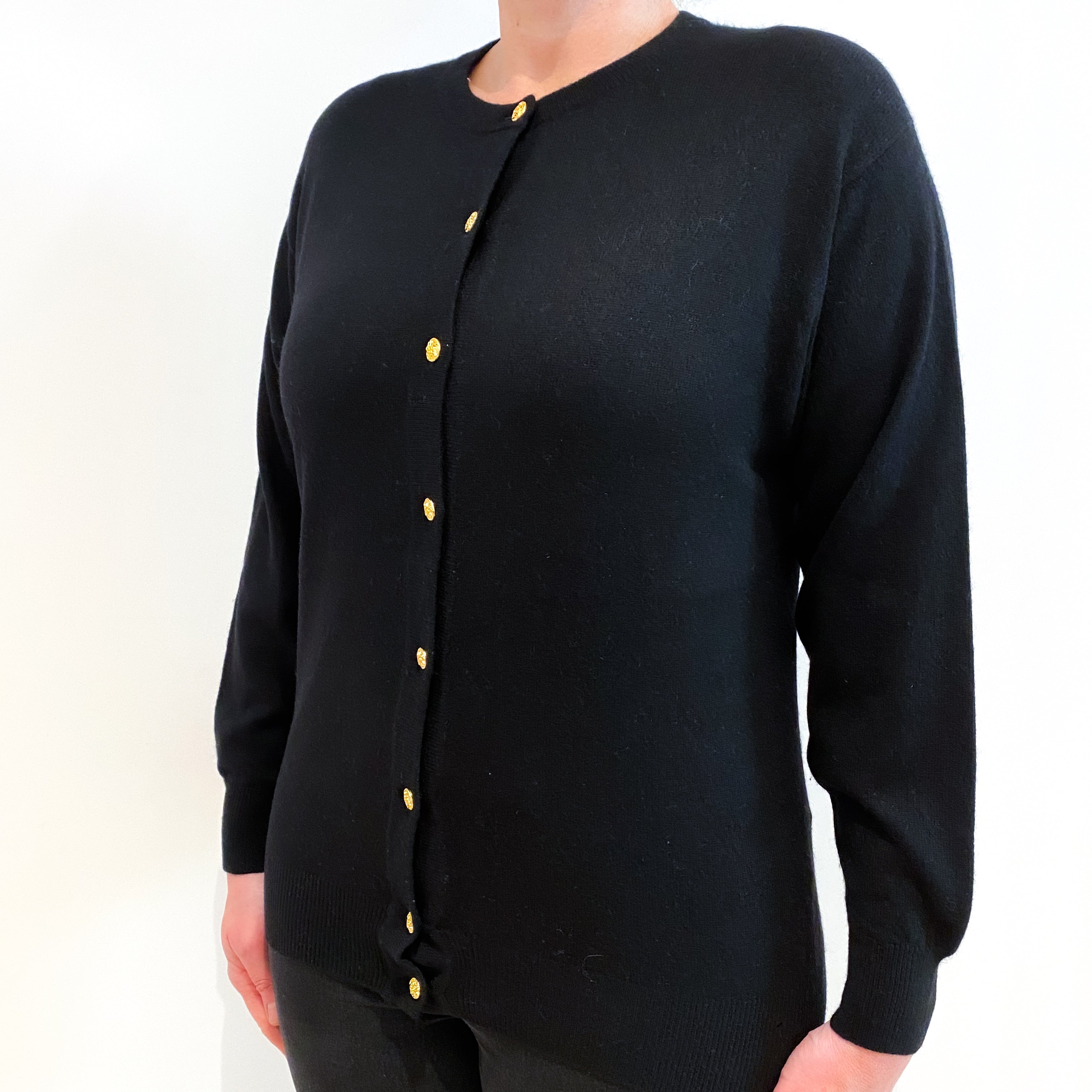 Black Cashmere Crew Neck Cardigan Large