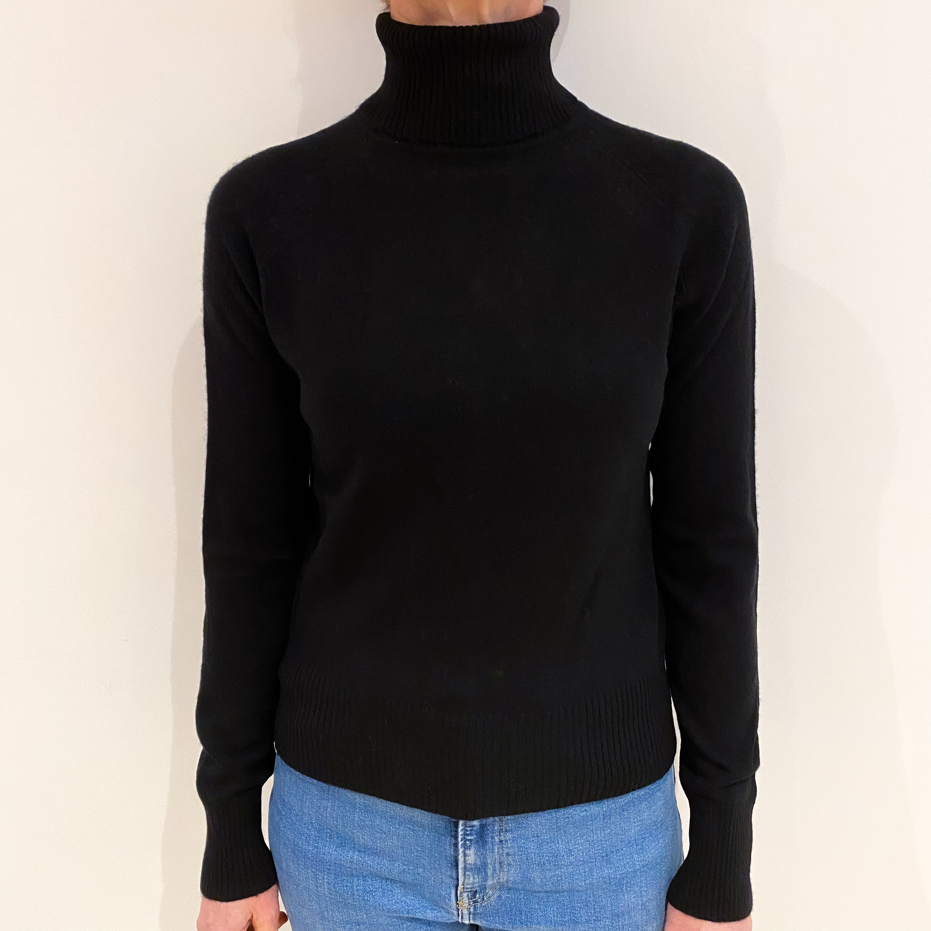 Black Cashmere Polo Neck Jumper Small
