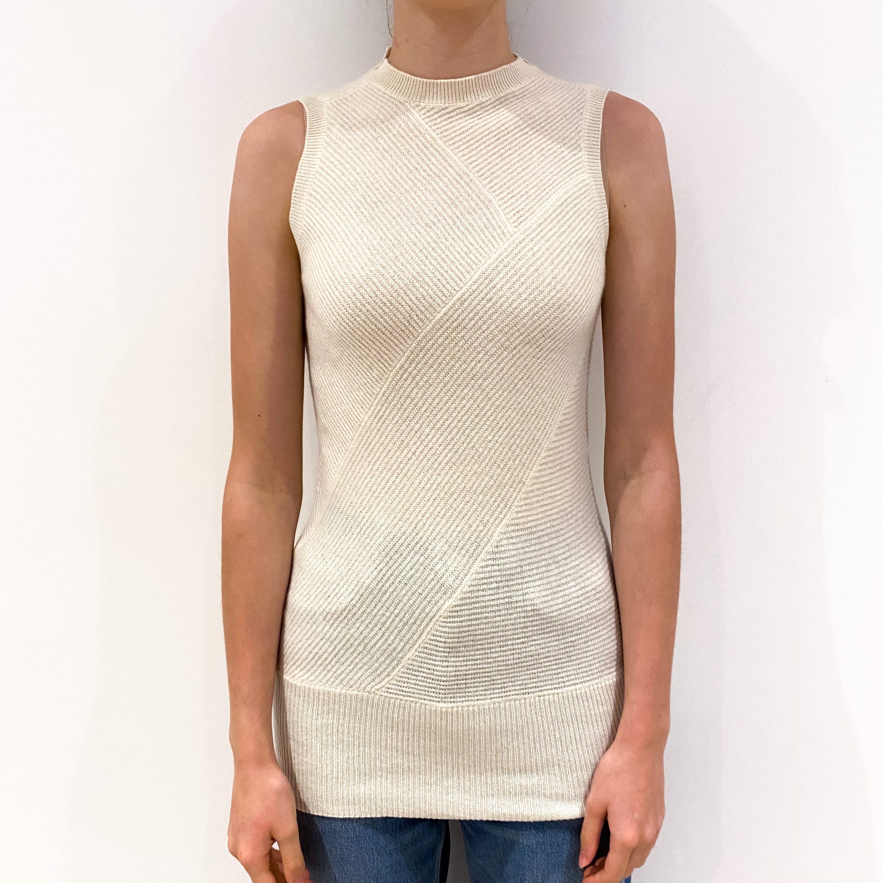 Cream Cashmere Sleeveless Crew Neck Tunic Extra Small