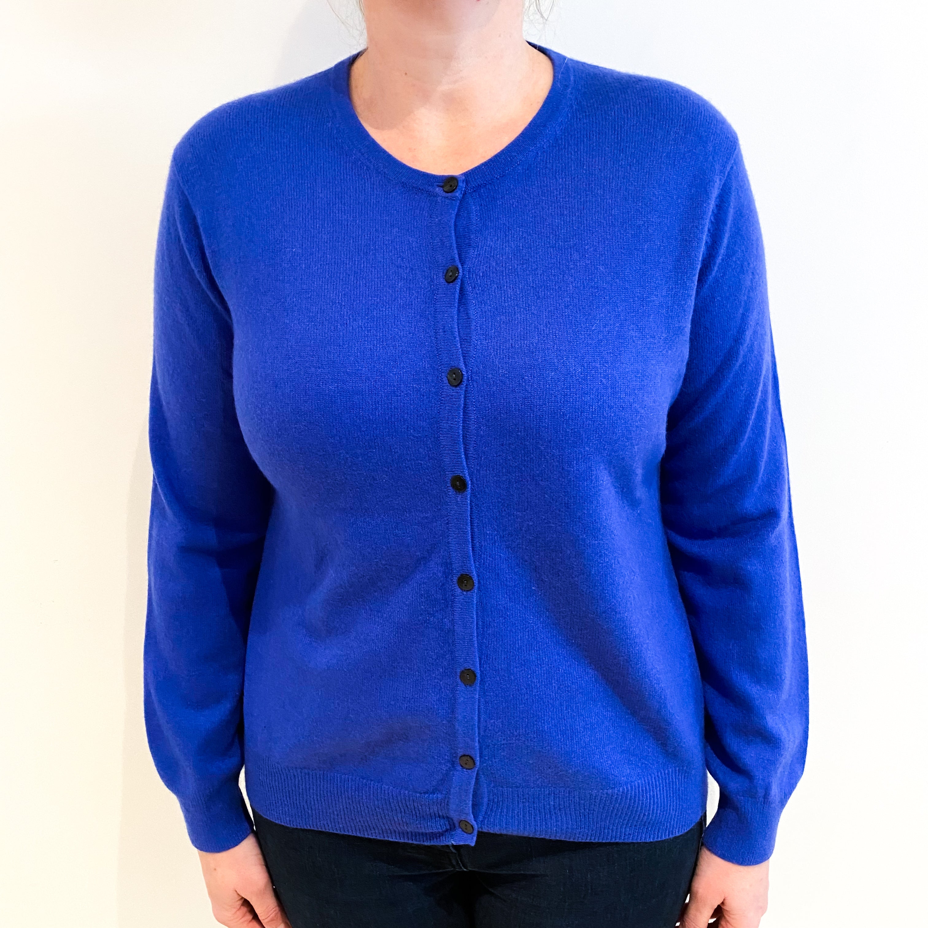Cobalt Blue Cashmere Crew Neck Cardigan Large