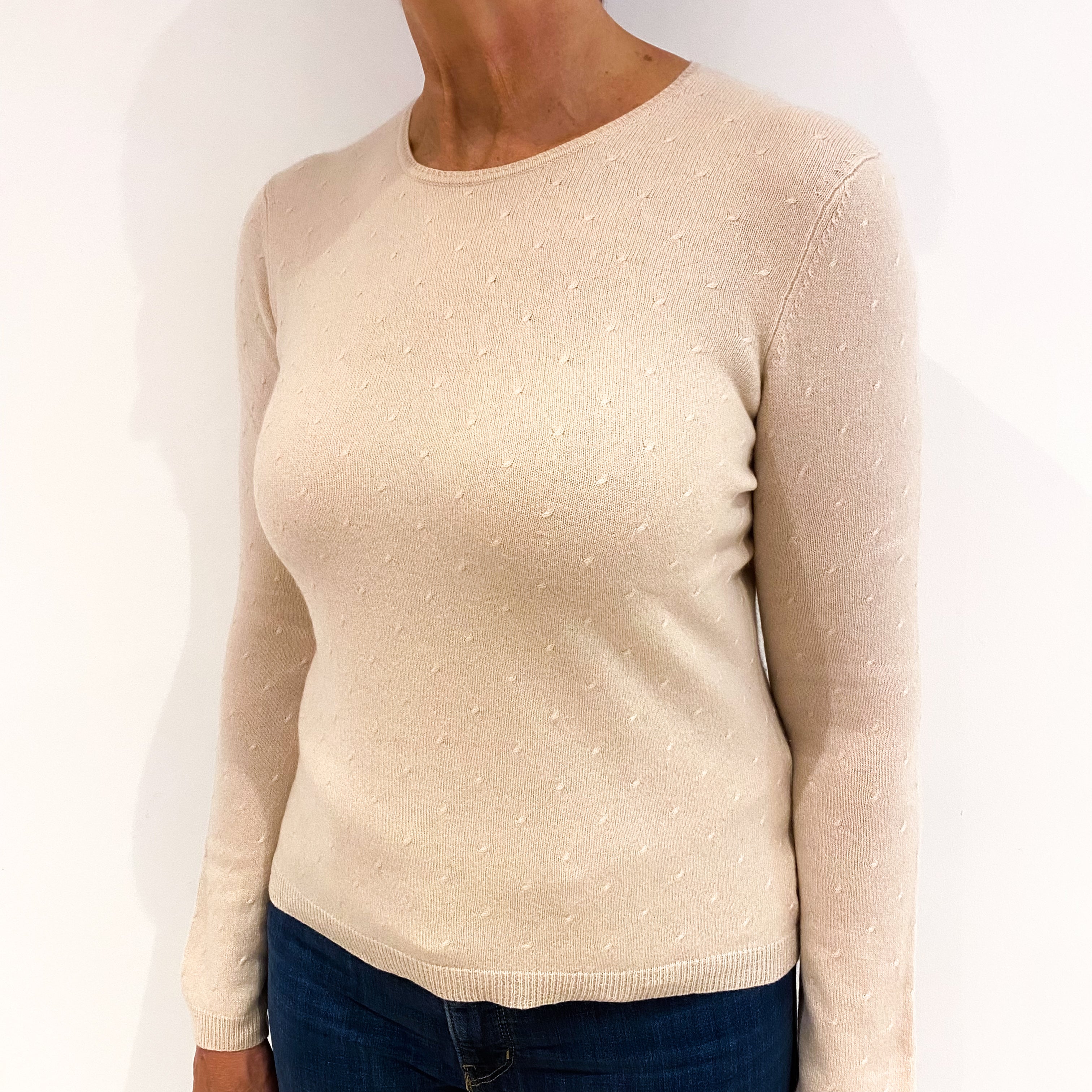 Palest Biscuit Brown Cashmere Crew Neck Jumper Medium