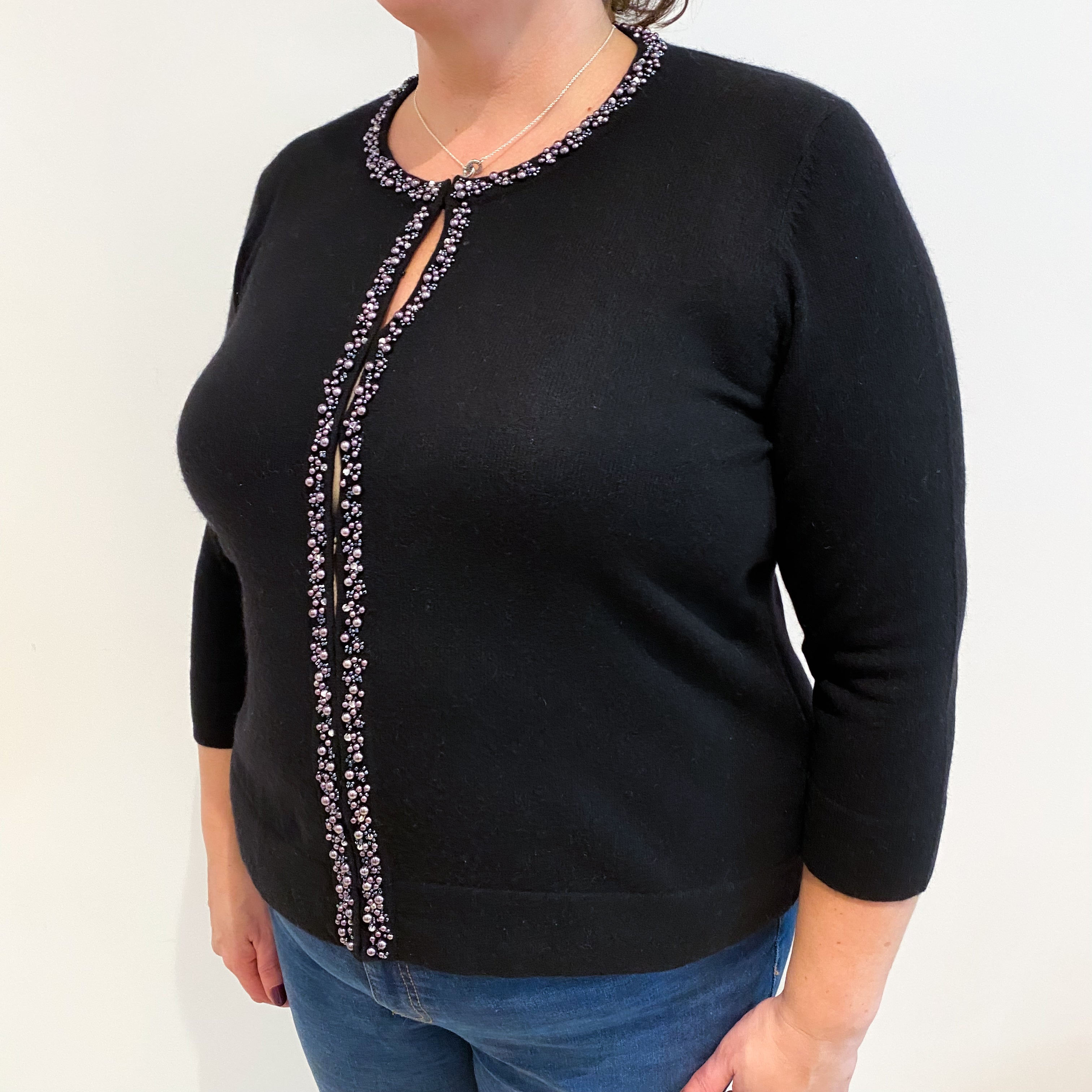 Black Cashmere Crew Neck Cardigan Extra Large