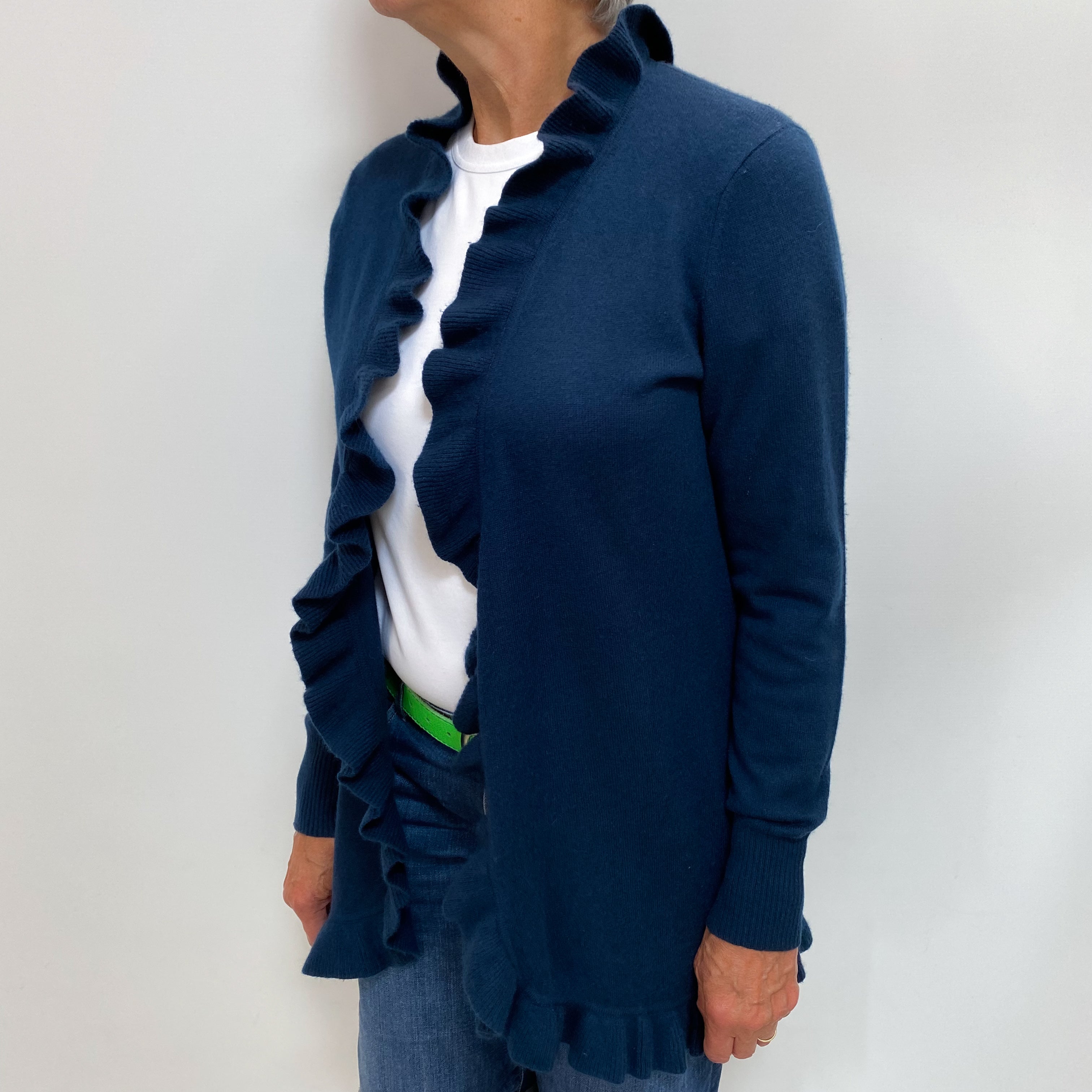 Dark Teal Cashmere Edge To Edge Cardigan Medium