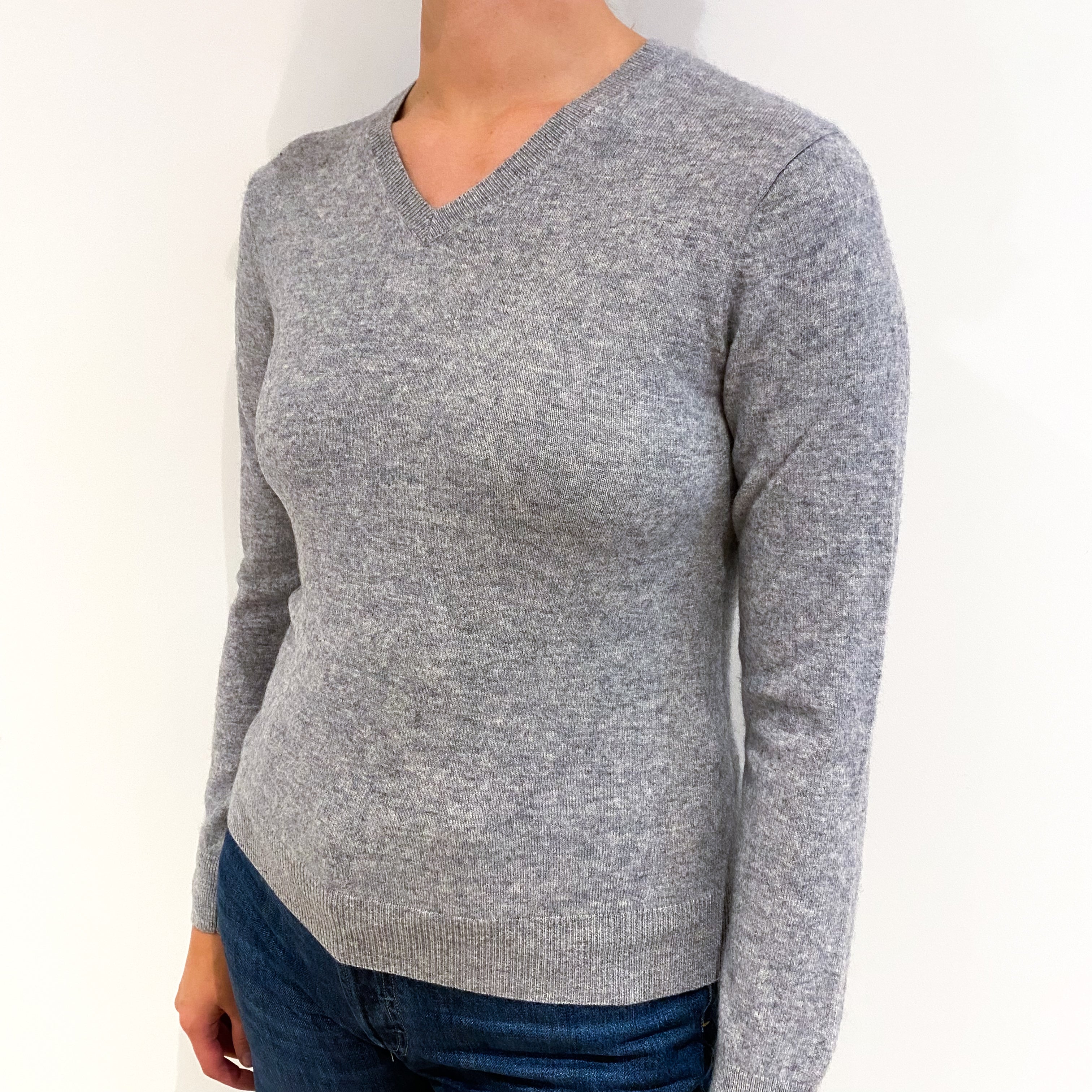 Ash Gray Cashmere V Neck Jumper Small