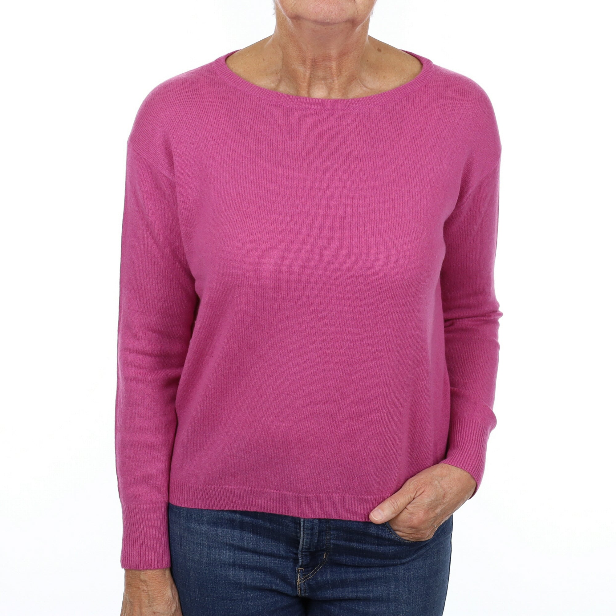 Magenta Pink Cashmere Crew Neck Jumper Medium