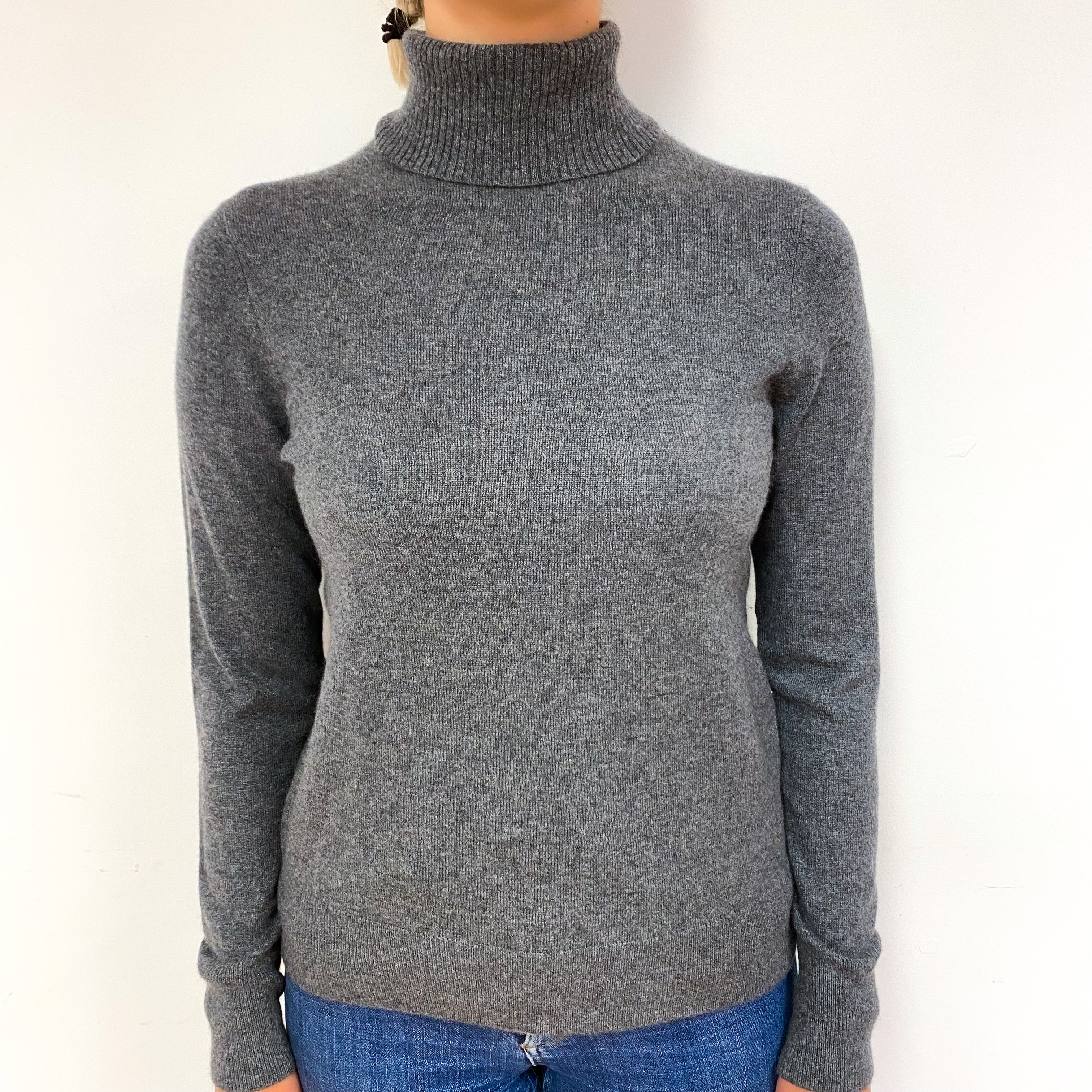 Slate Grey Cashmere Polo Neck Jumper Small