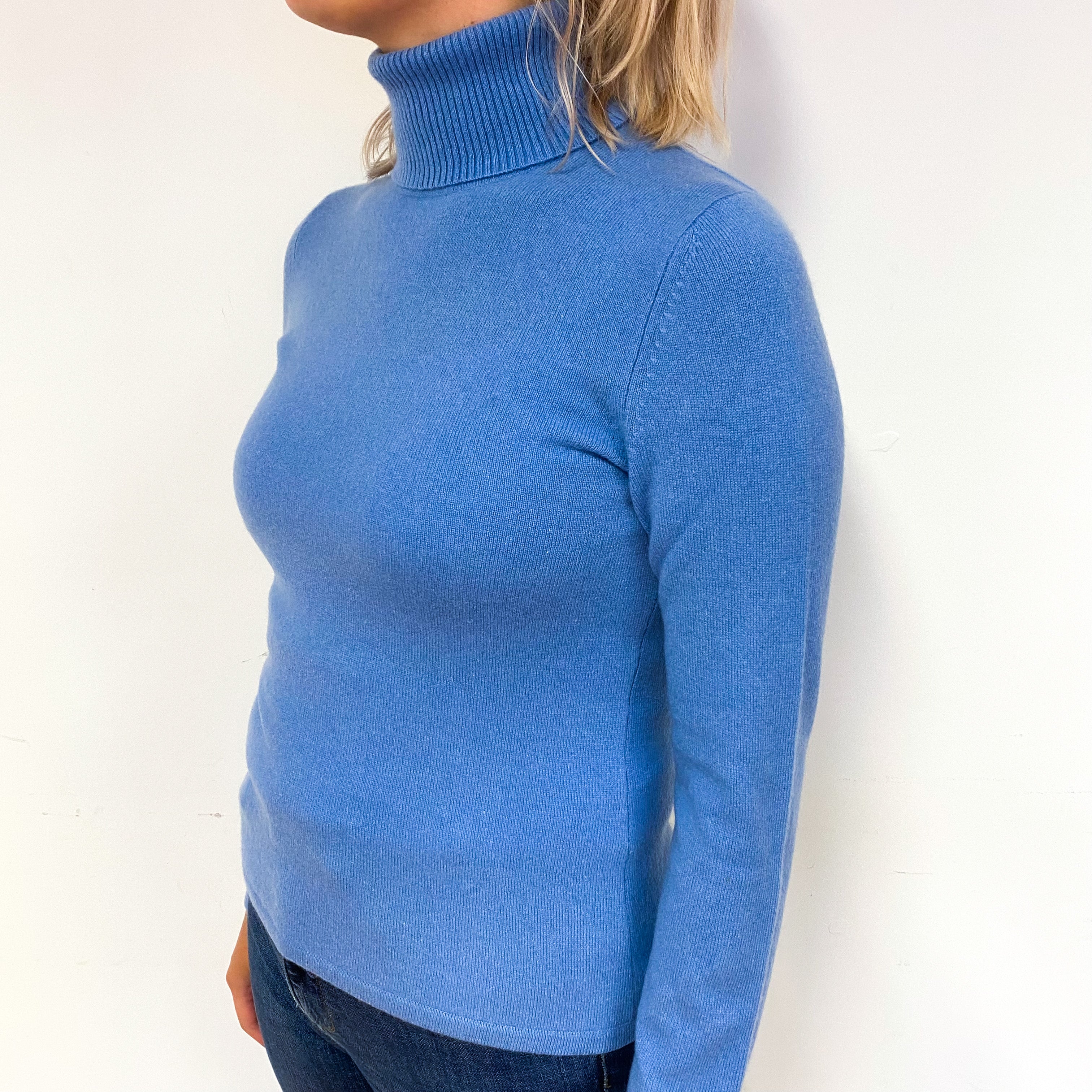Sky Blue Cashmere Polo Neck Jumper Small