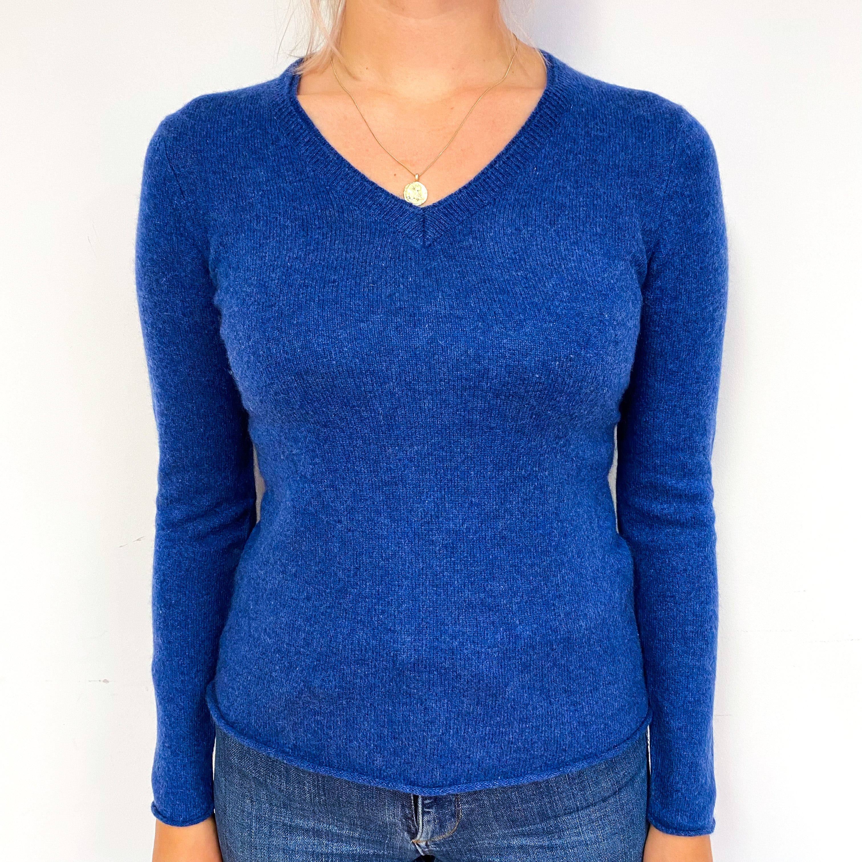 Tanzanite Blue Cashmere V-Neck Jumper Small