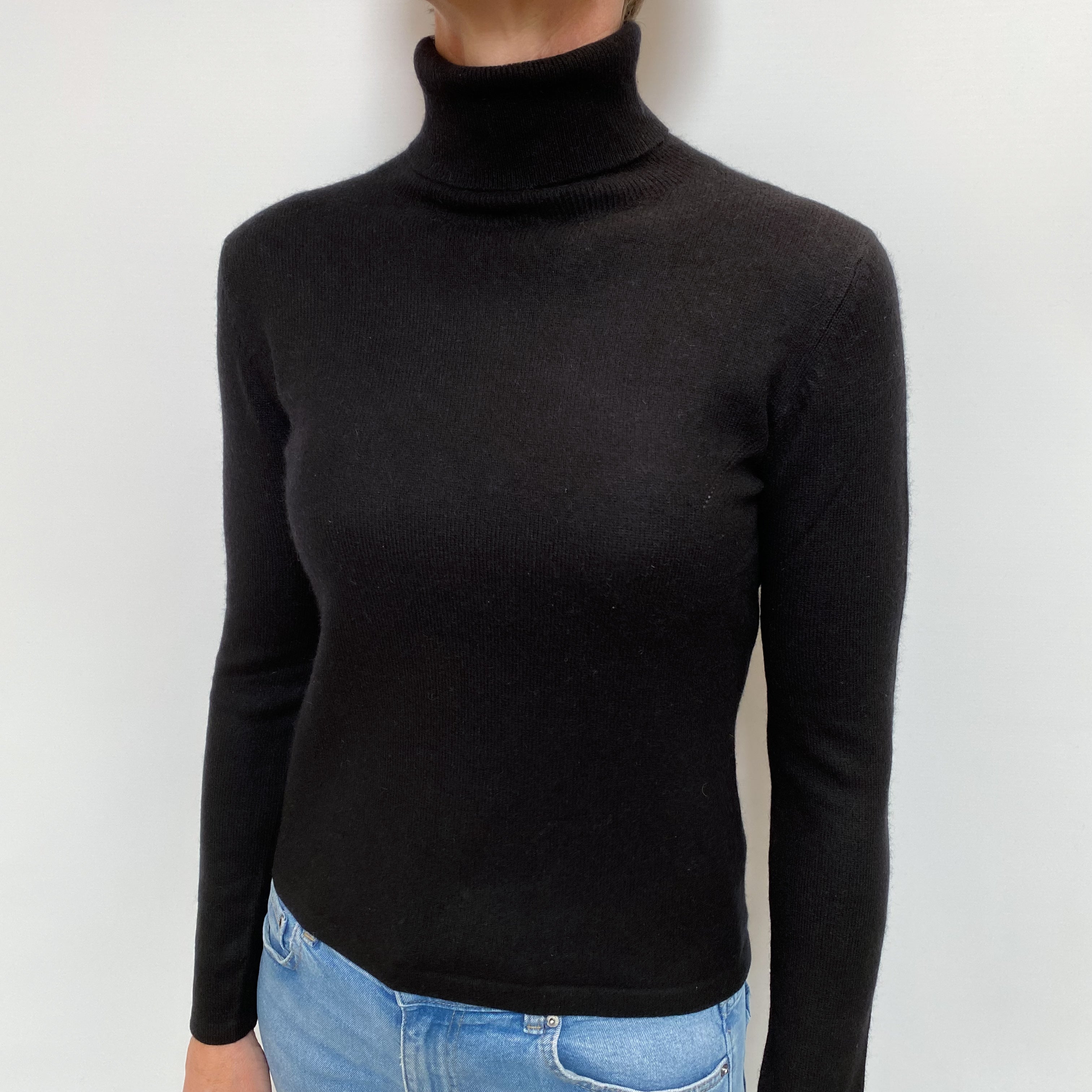 Black Cashmere Polo Neck Jumper Small