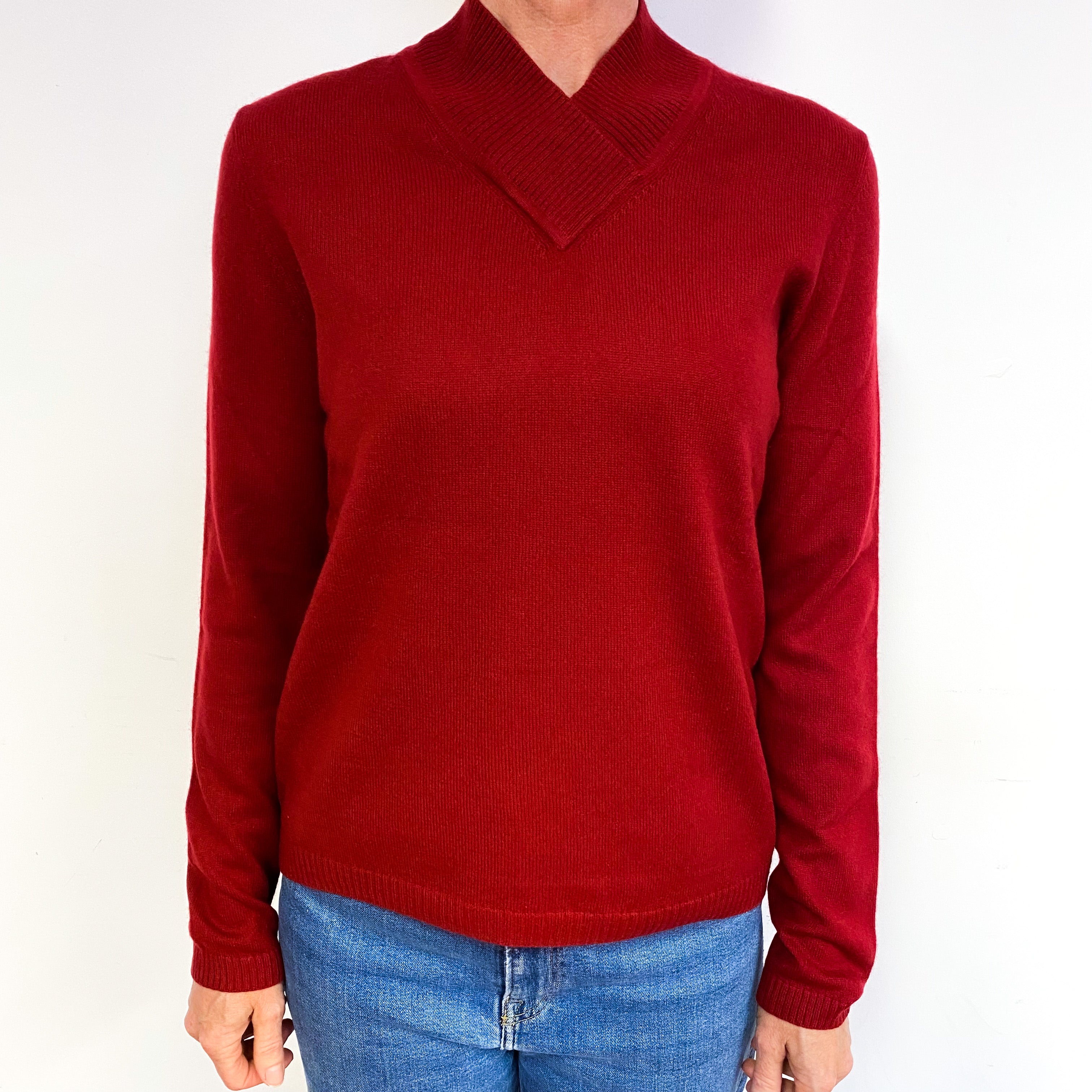 Garnet Red Cashmere V-Neck Jumper Medium