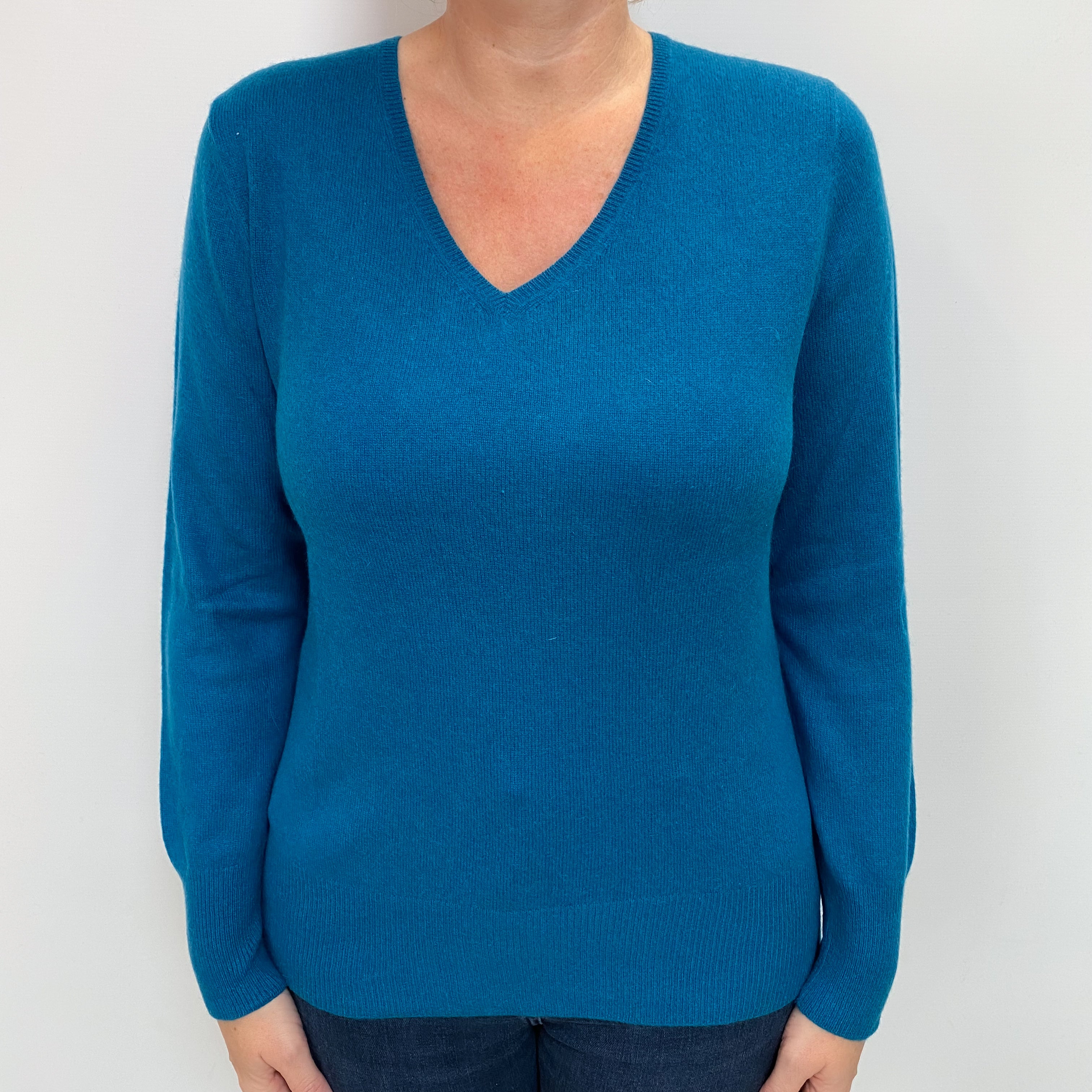 Marine Blue Cashmere V Neck Jumper Large