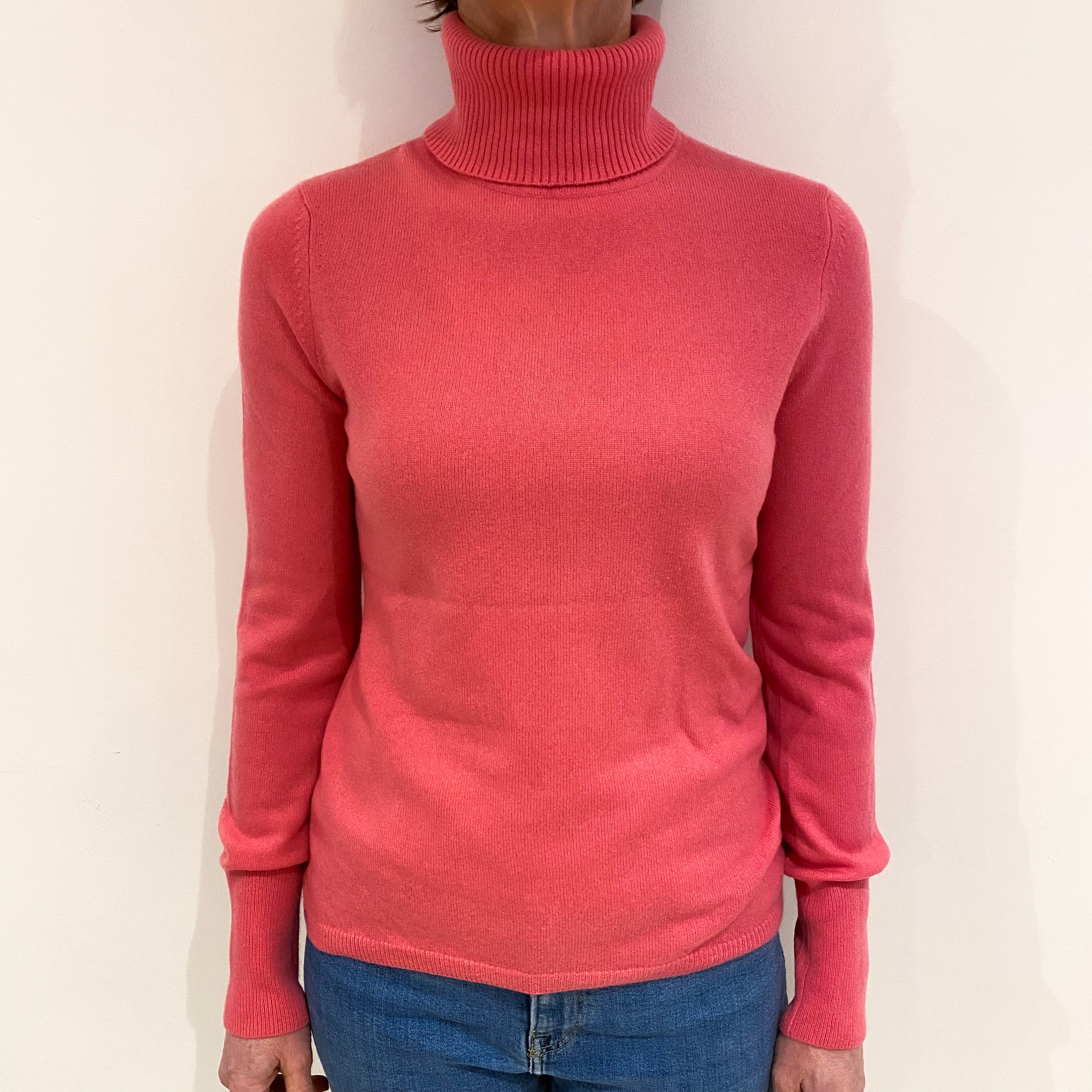 Lupin Pink Cashmere Polo Neck Jumper Small