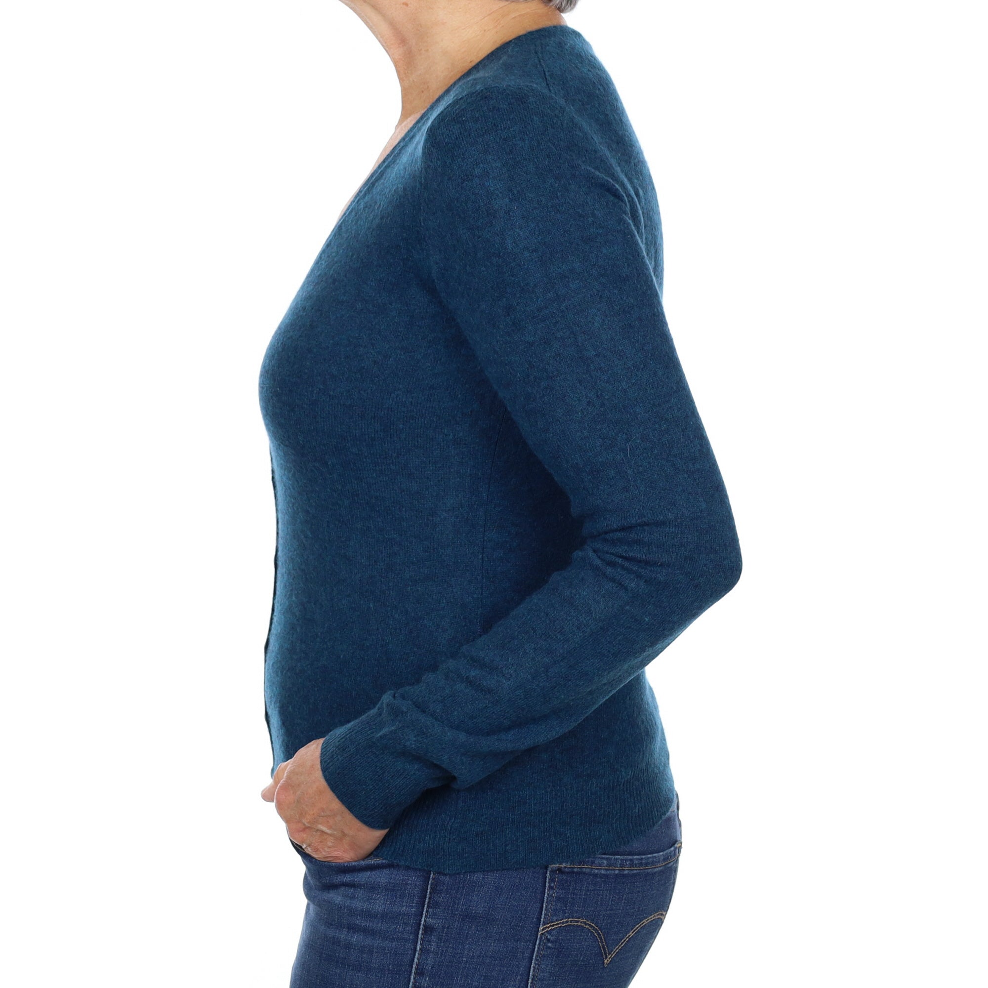 Petrol Blue Cashmere V Neck Cardigan Medium