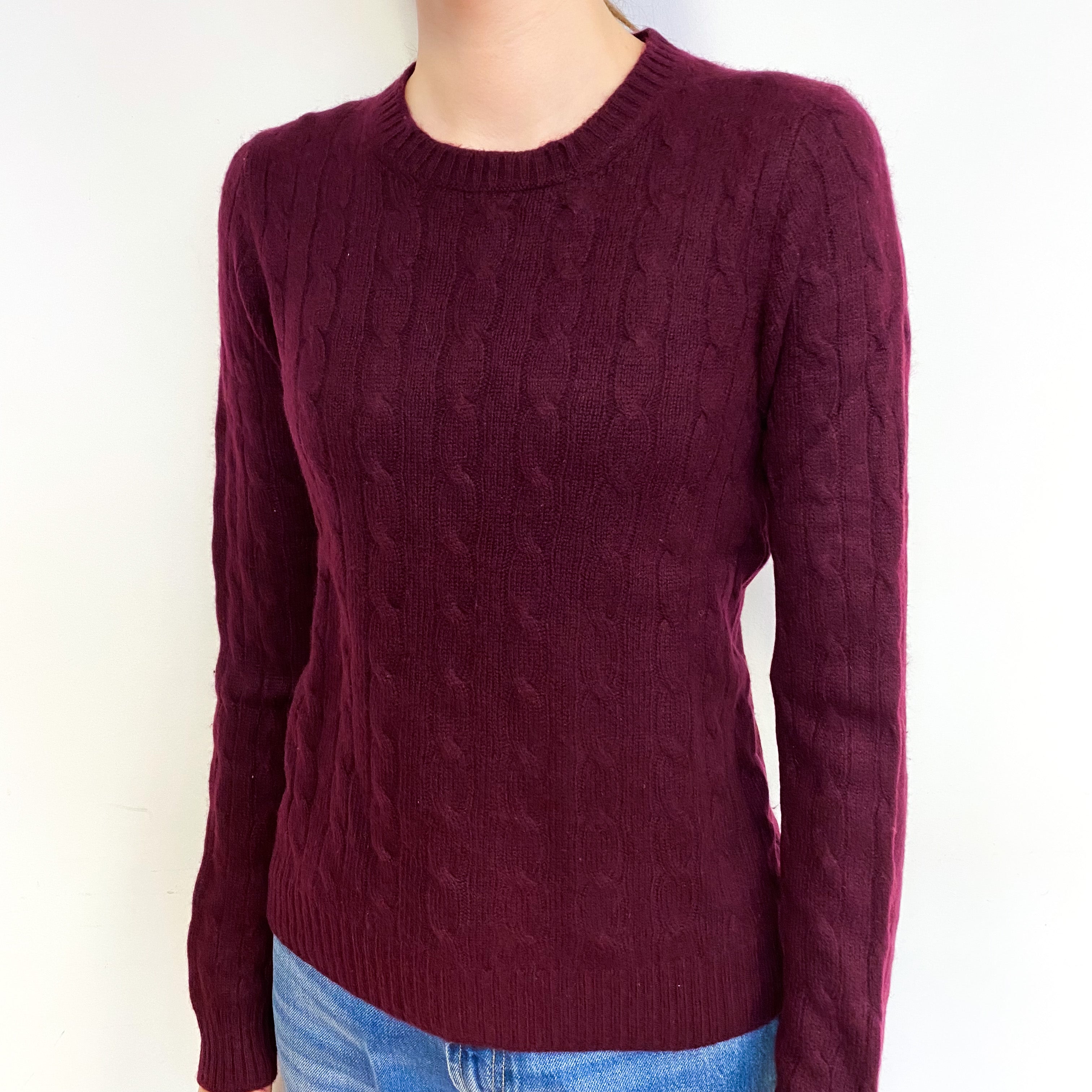 Mulberry Purple Cable Cashmere Crew Neck Jumper Extra Small