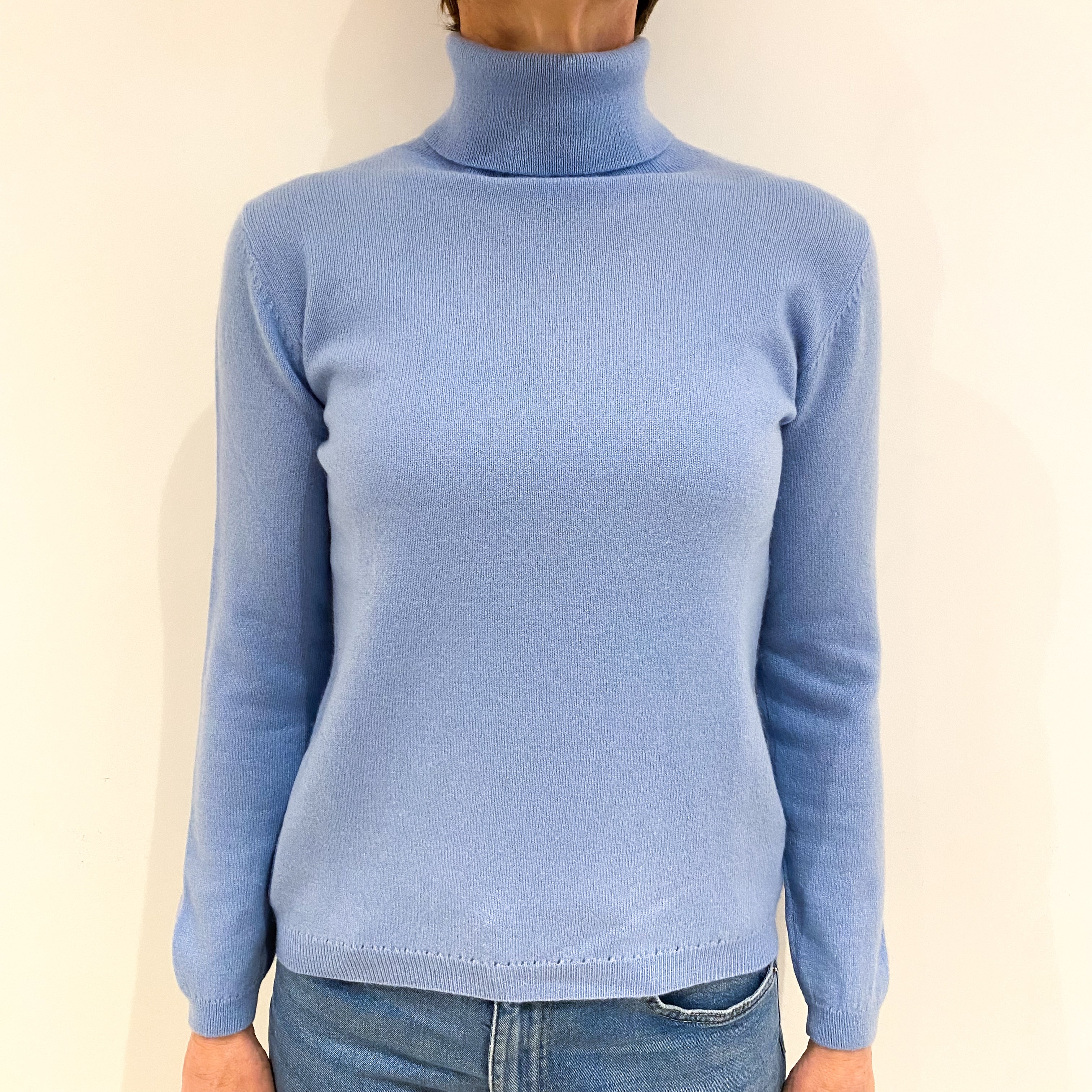 Pale Blue Cashmere Polo Neck Jumper Small