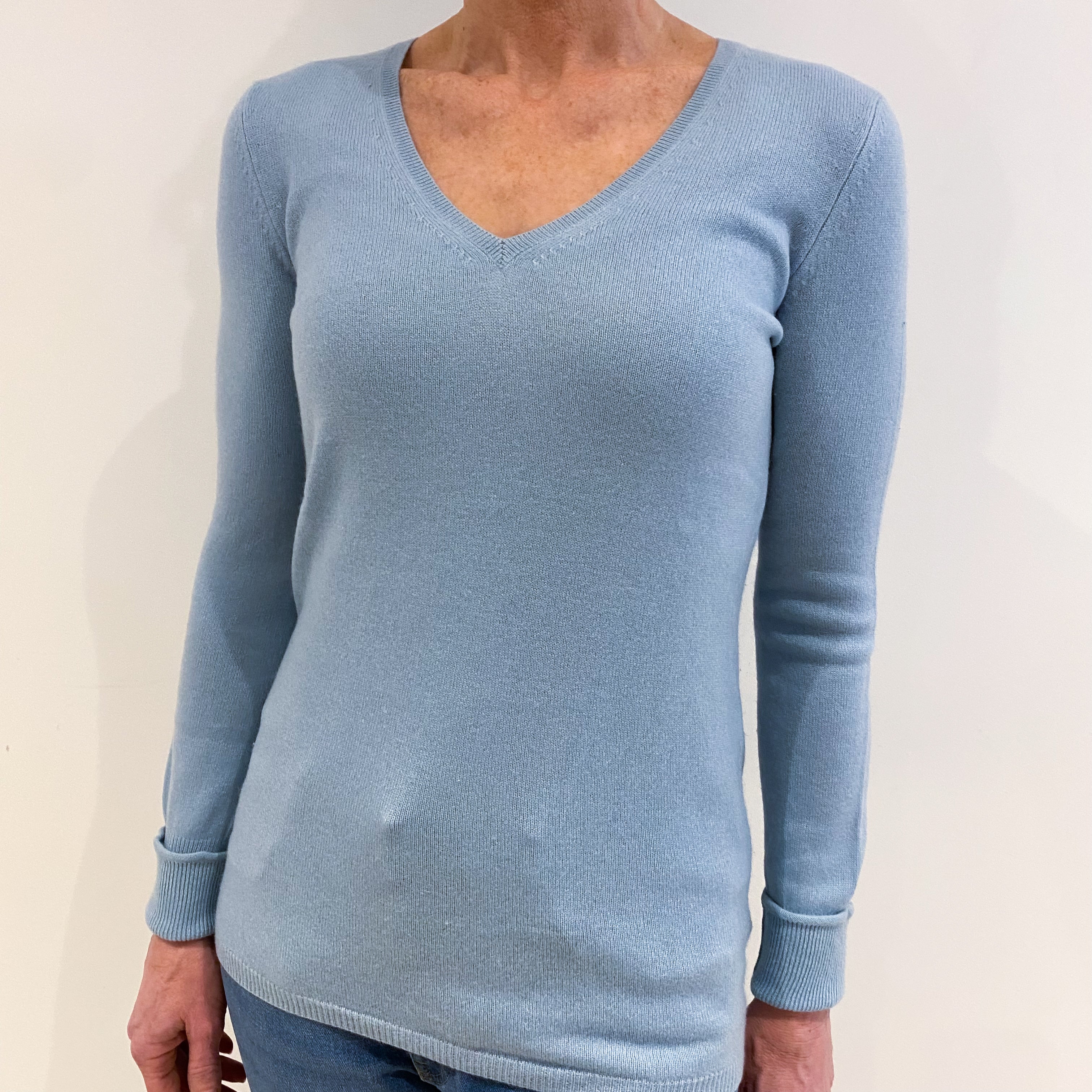 Opal Blue Cashmere V Neck Jumper Small