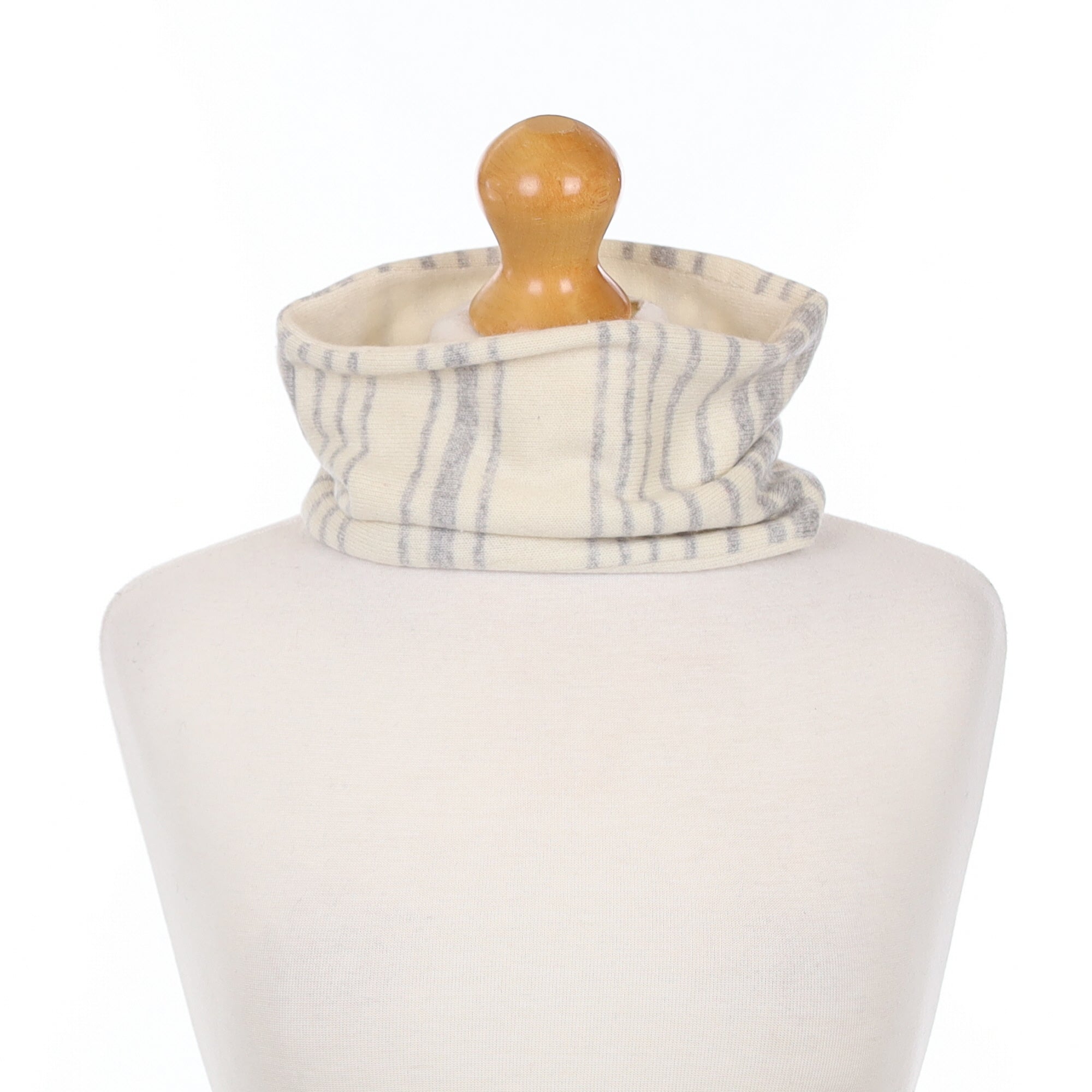 Cream and Smoke Grey Striped Neck Warmer