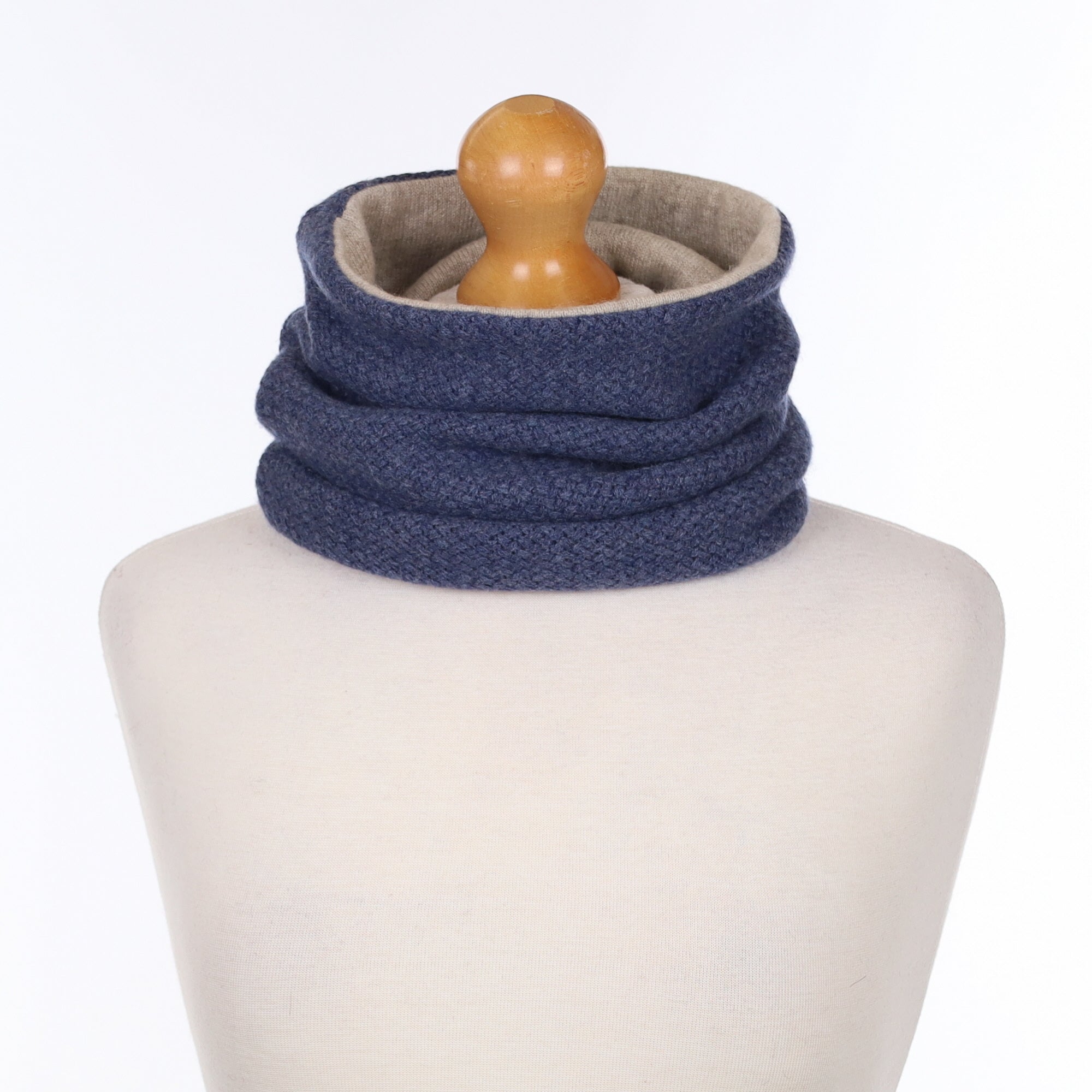 Naval Blue and Fawn Textured Luxury Double Layered Snood