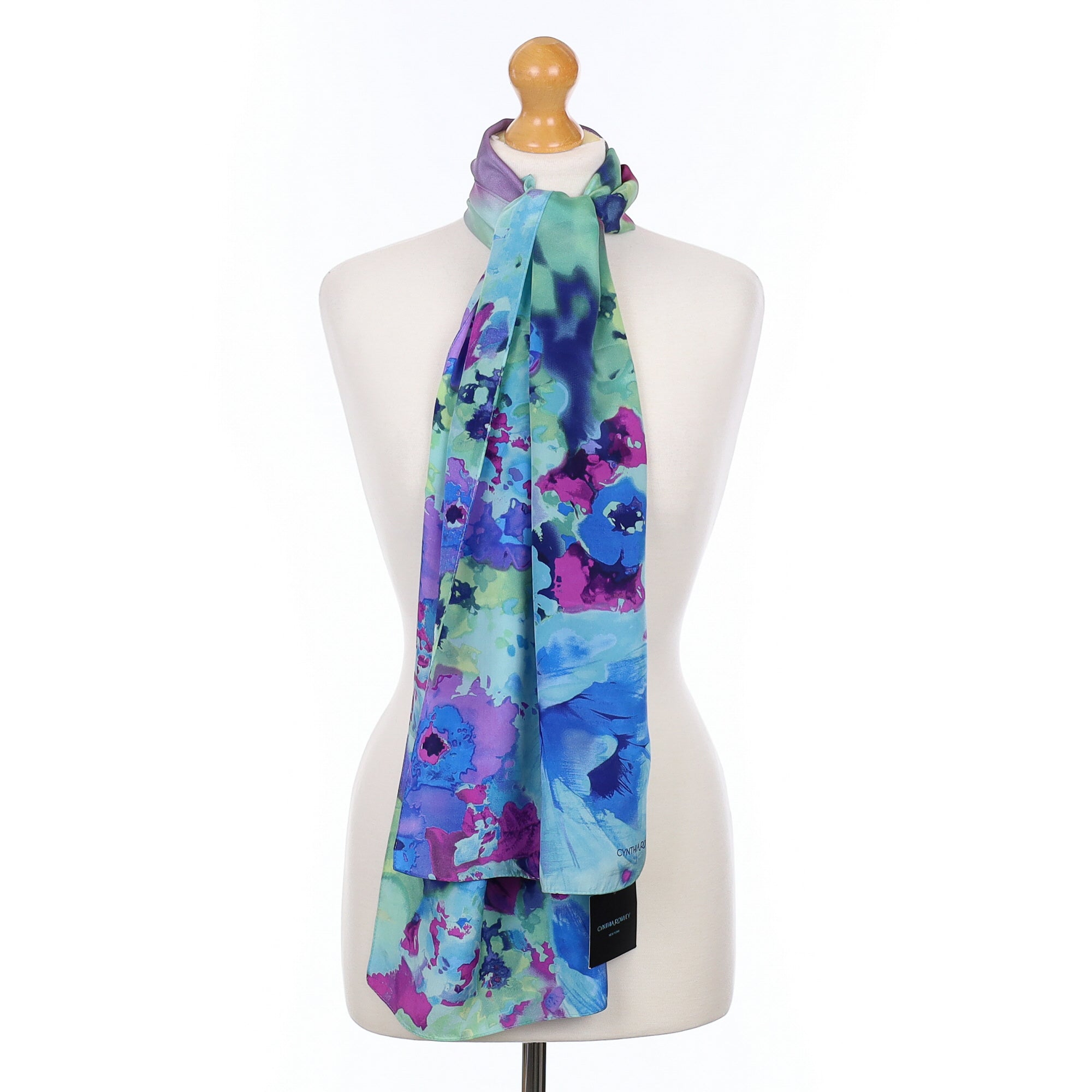 Brand New Cynthia Rowley Blue Floral Silk Scarf