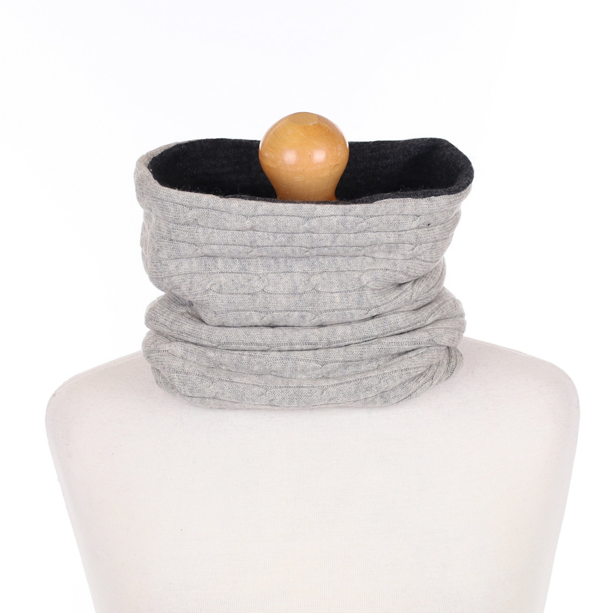 Smoke Grey Cable and Charcoal Ribbed Luxury Double Layered Snood