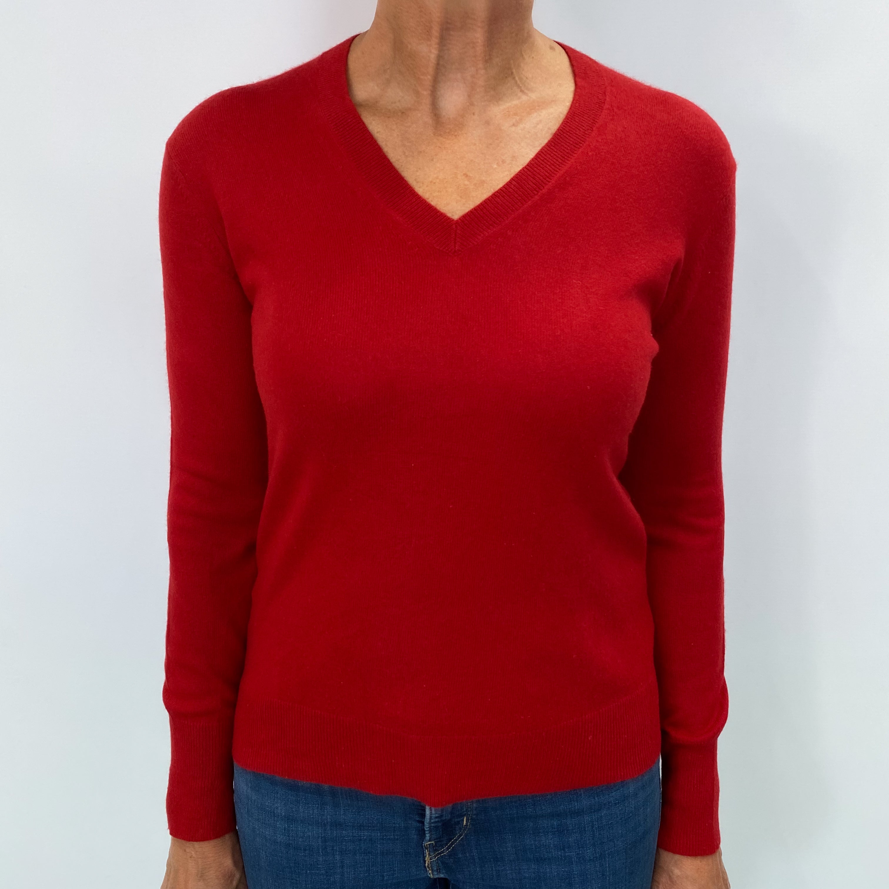 Scarlet Red Cashmere V Neck Jumper Medium