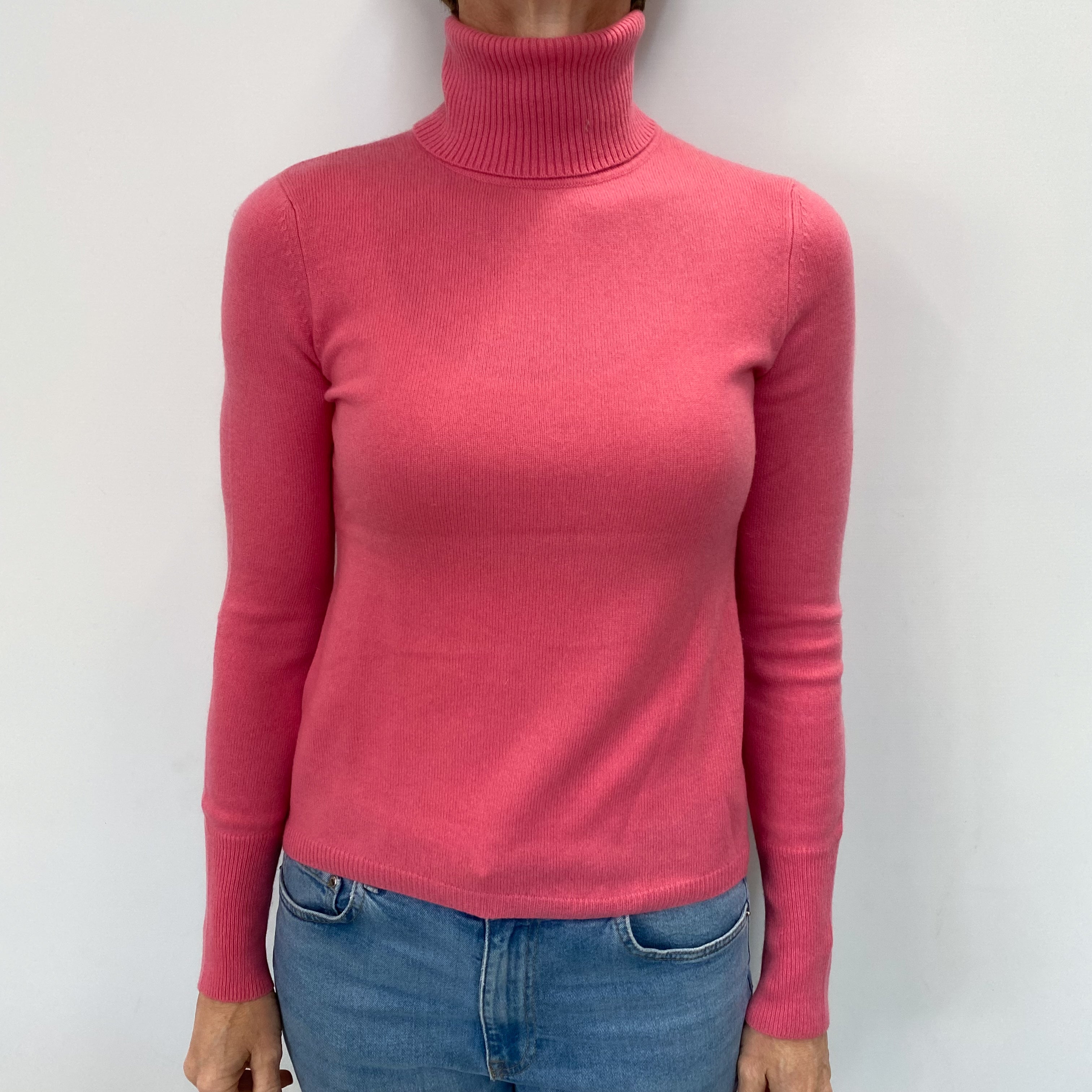 Lupin Pink Cashmere Polo Neck Jumper Small