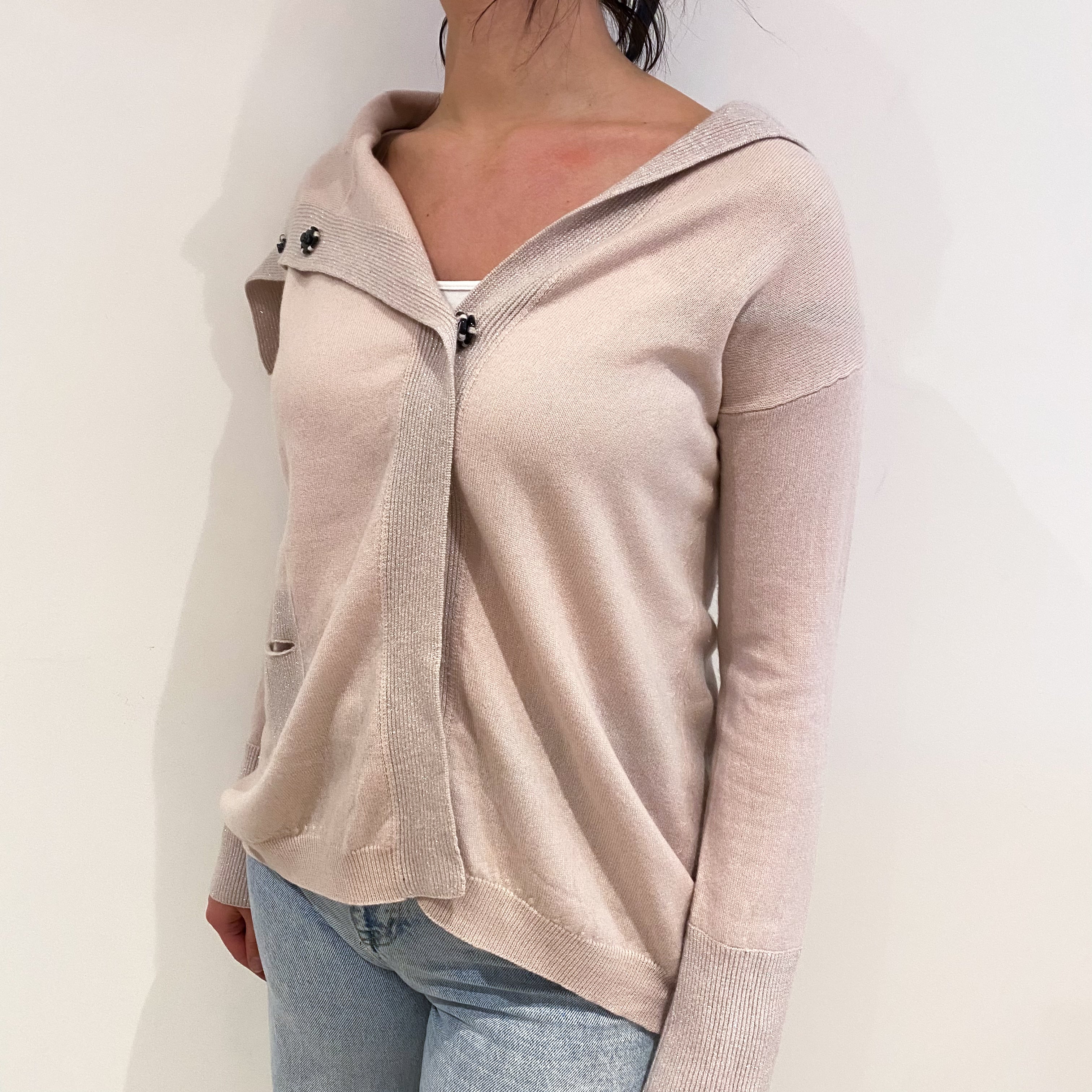 Pale Pink Cashmere Collared Cardigan With Pockets Small