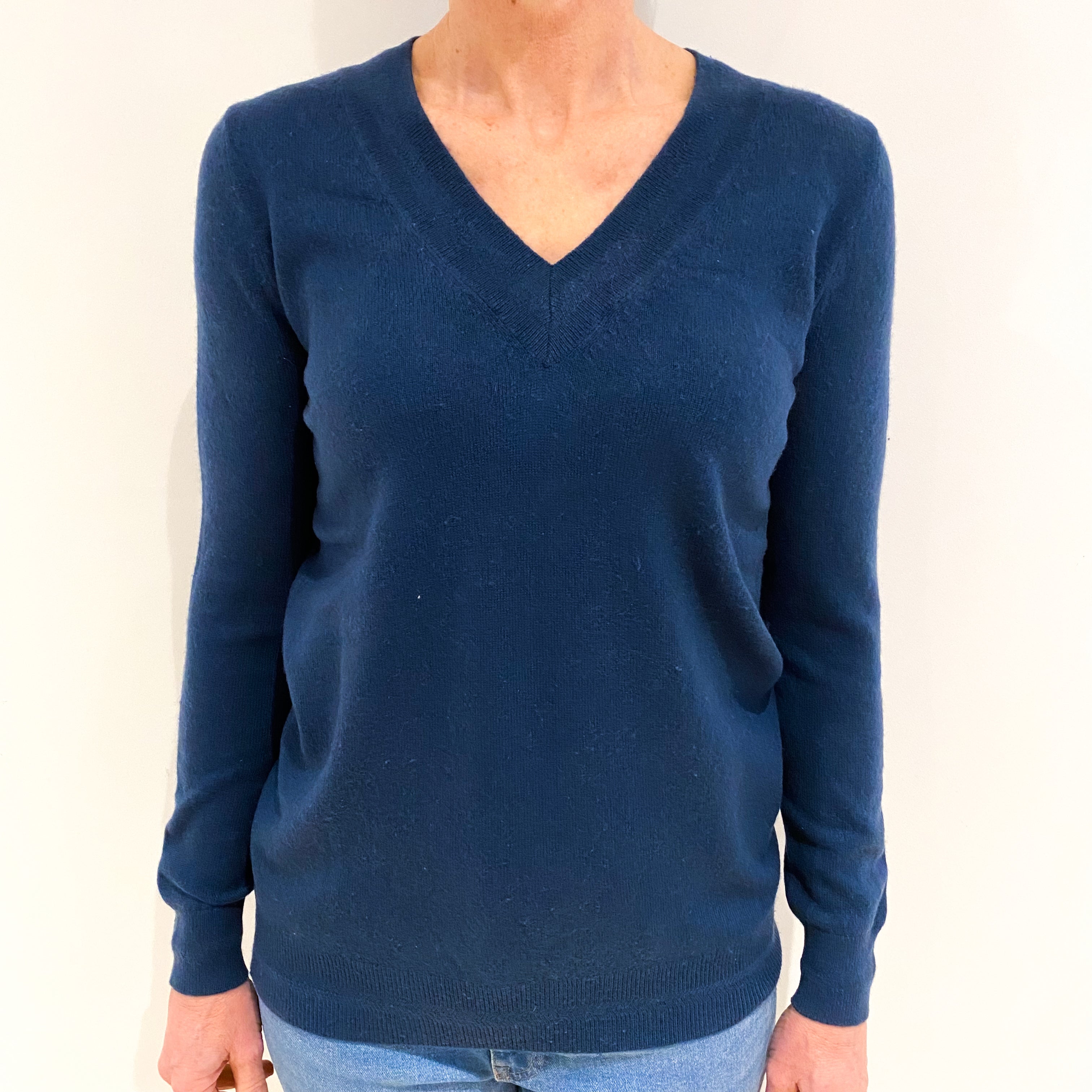 Boden Black Blue Cashmere V Neck Jumper Small