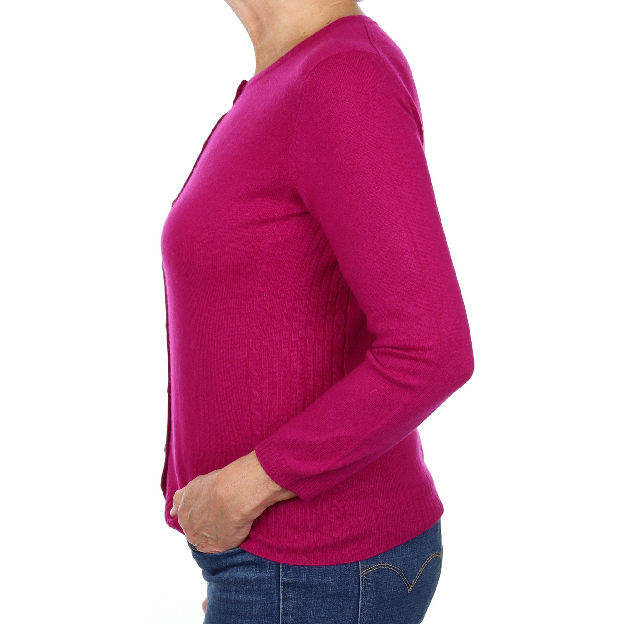 Magenta Purple Cashmere Crew Neck Cardigan Medium