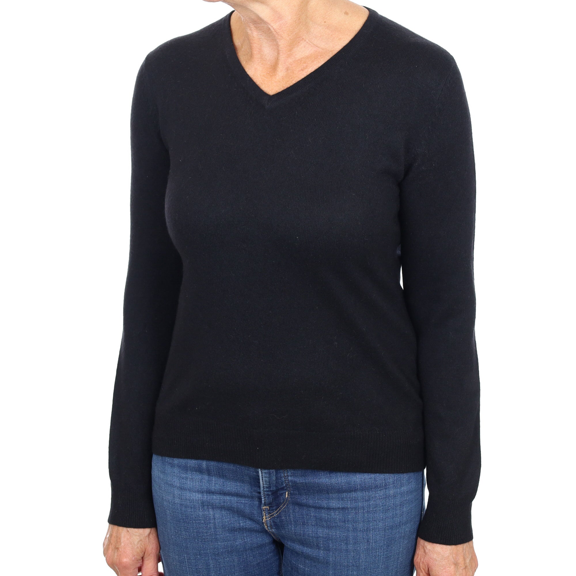 Black Cashmere V Neck Jumper Medium