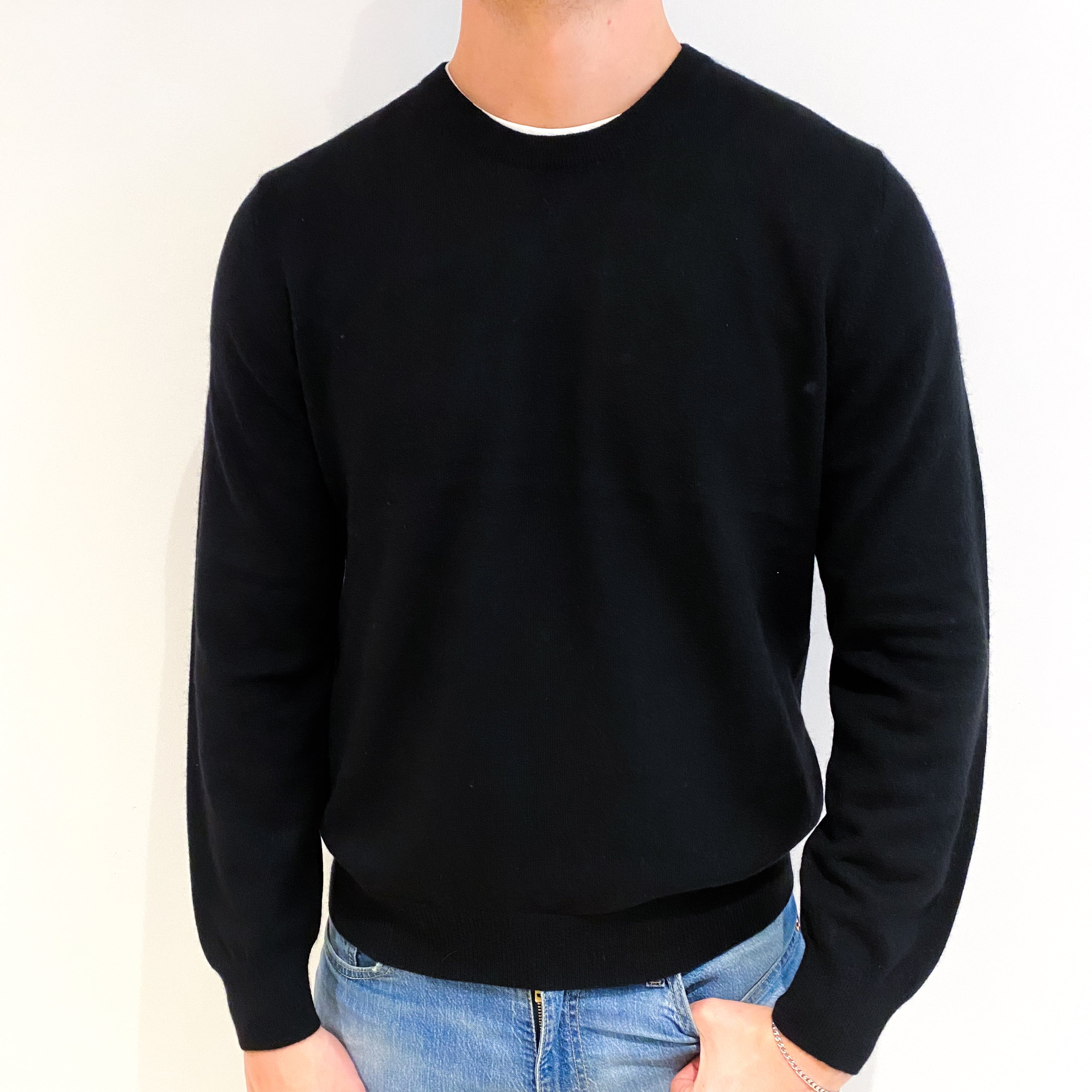 Men's Black Cashmere Crew Neck Jumper XL