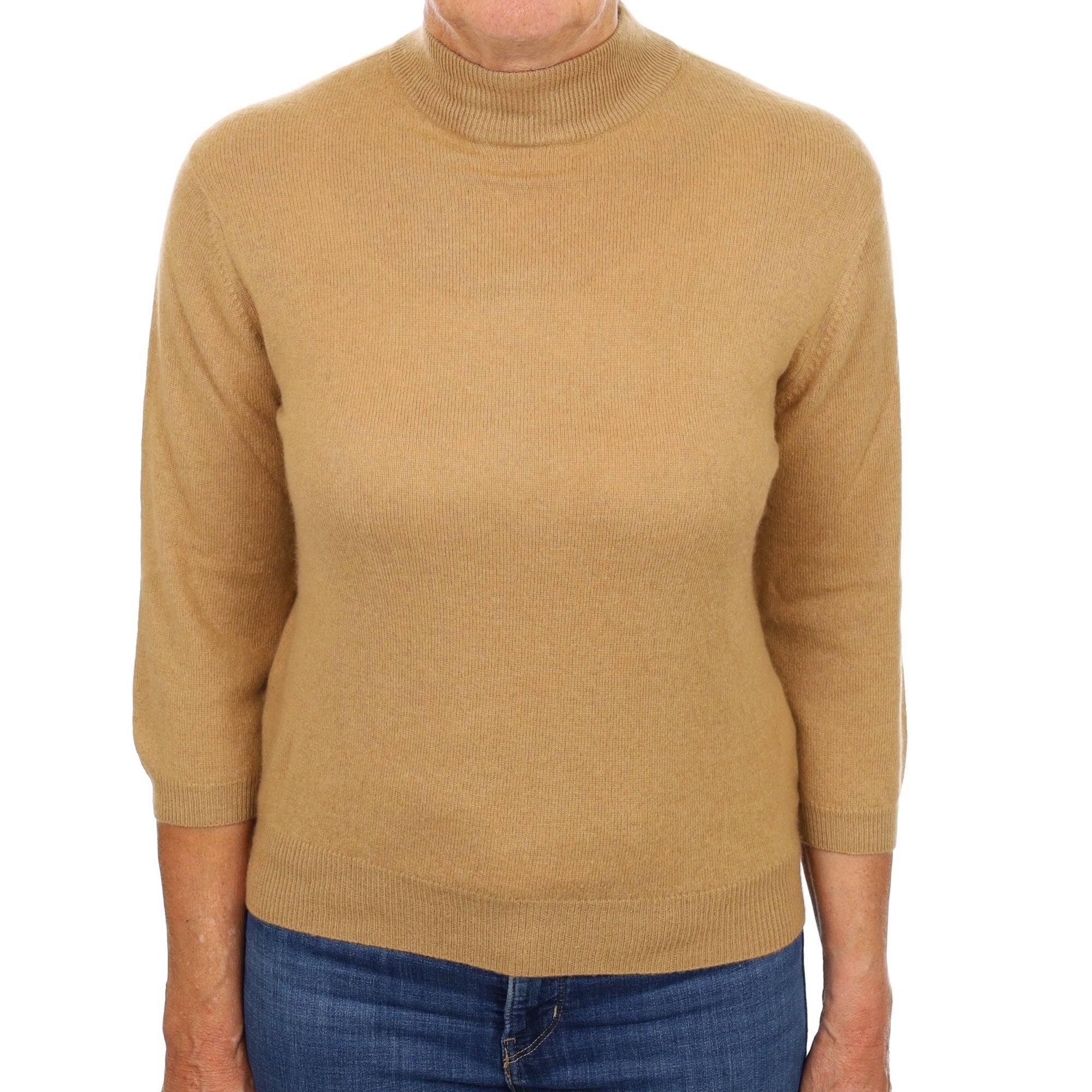 Camel Brown Cashmere Turtle Neck Jumper Medium