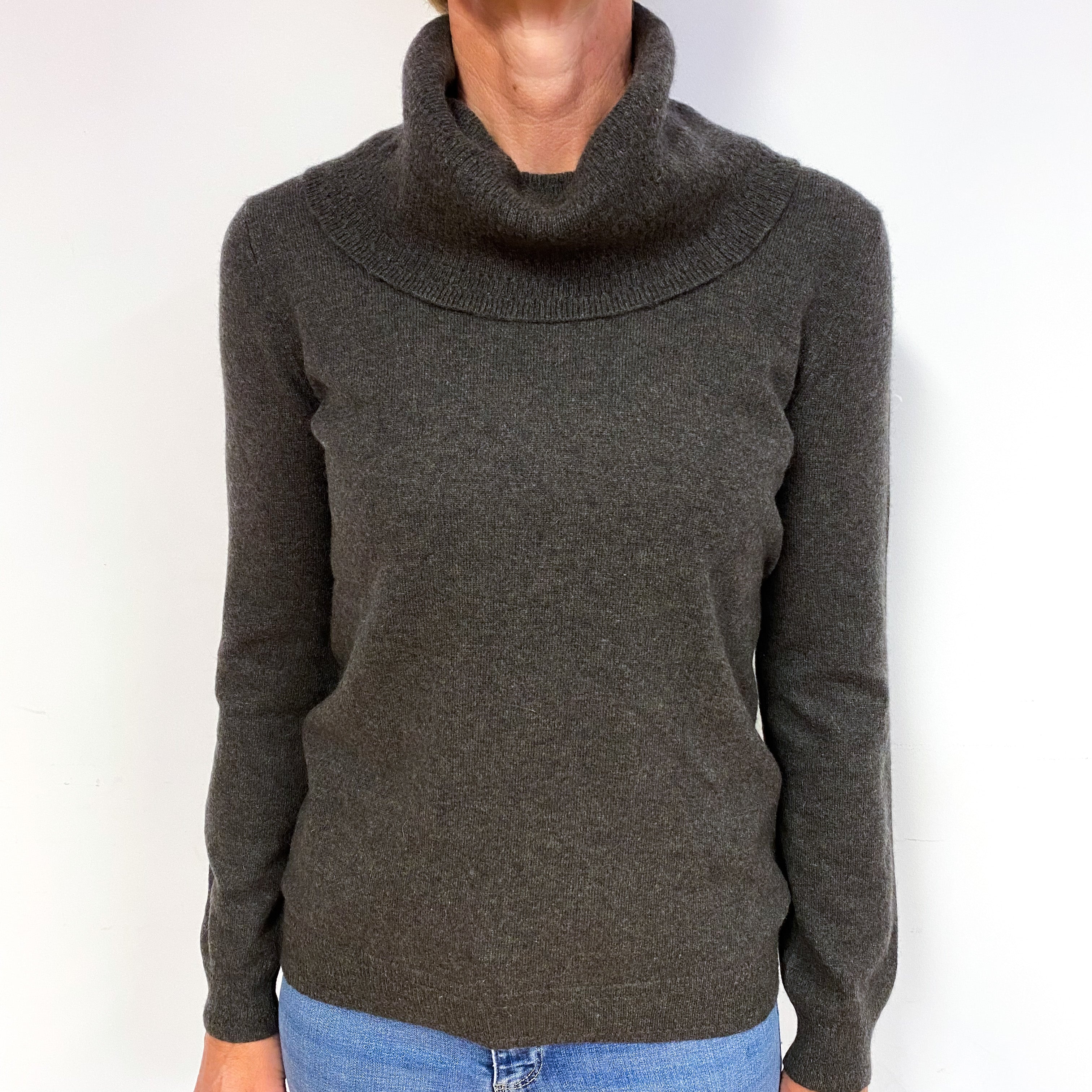 Slate Grey Cashmere Cowl Neck Jumper Medium