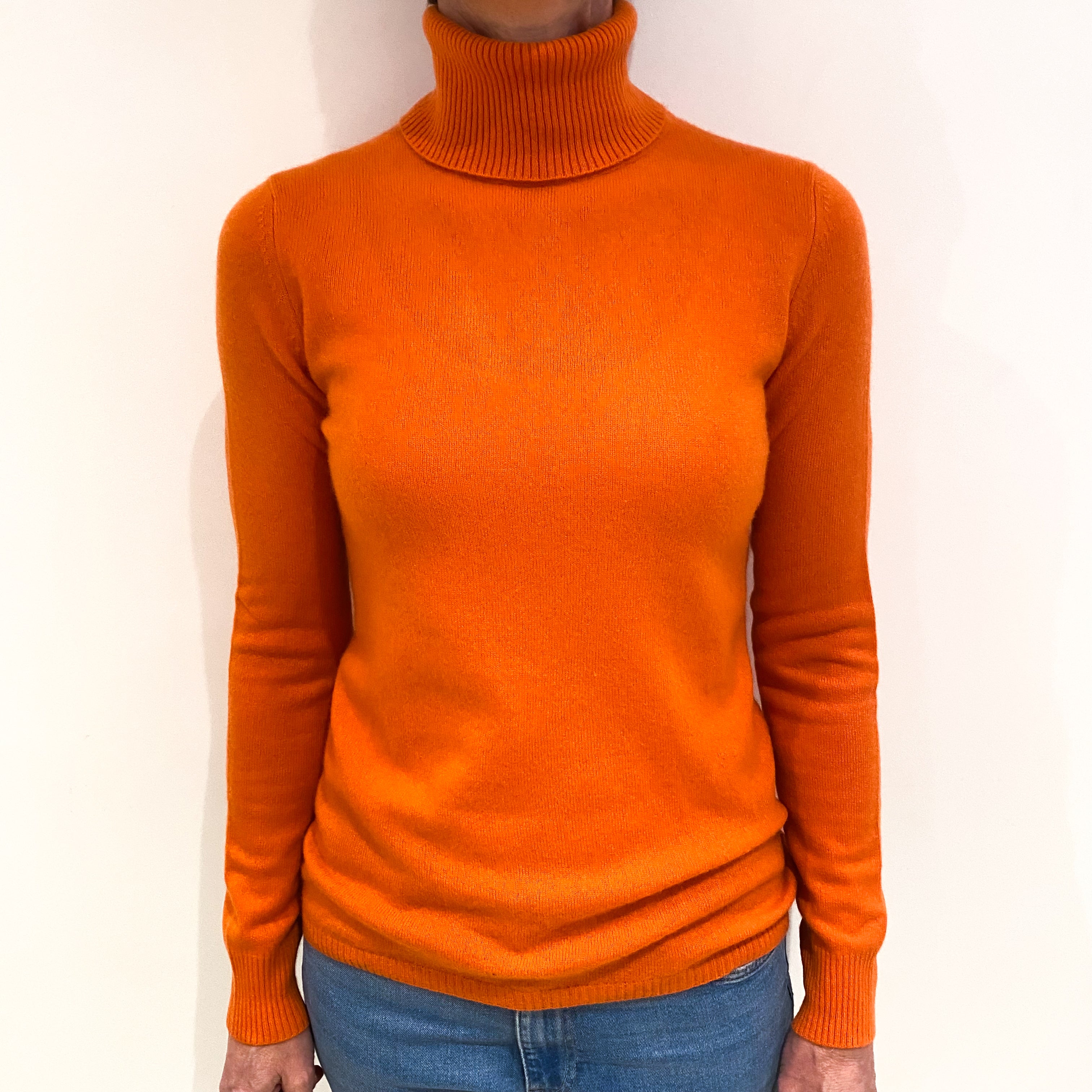 Tangerine Orange Cashmere Polo Neck Jumper Small
