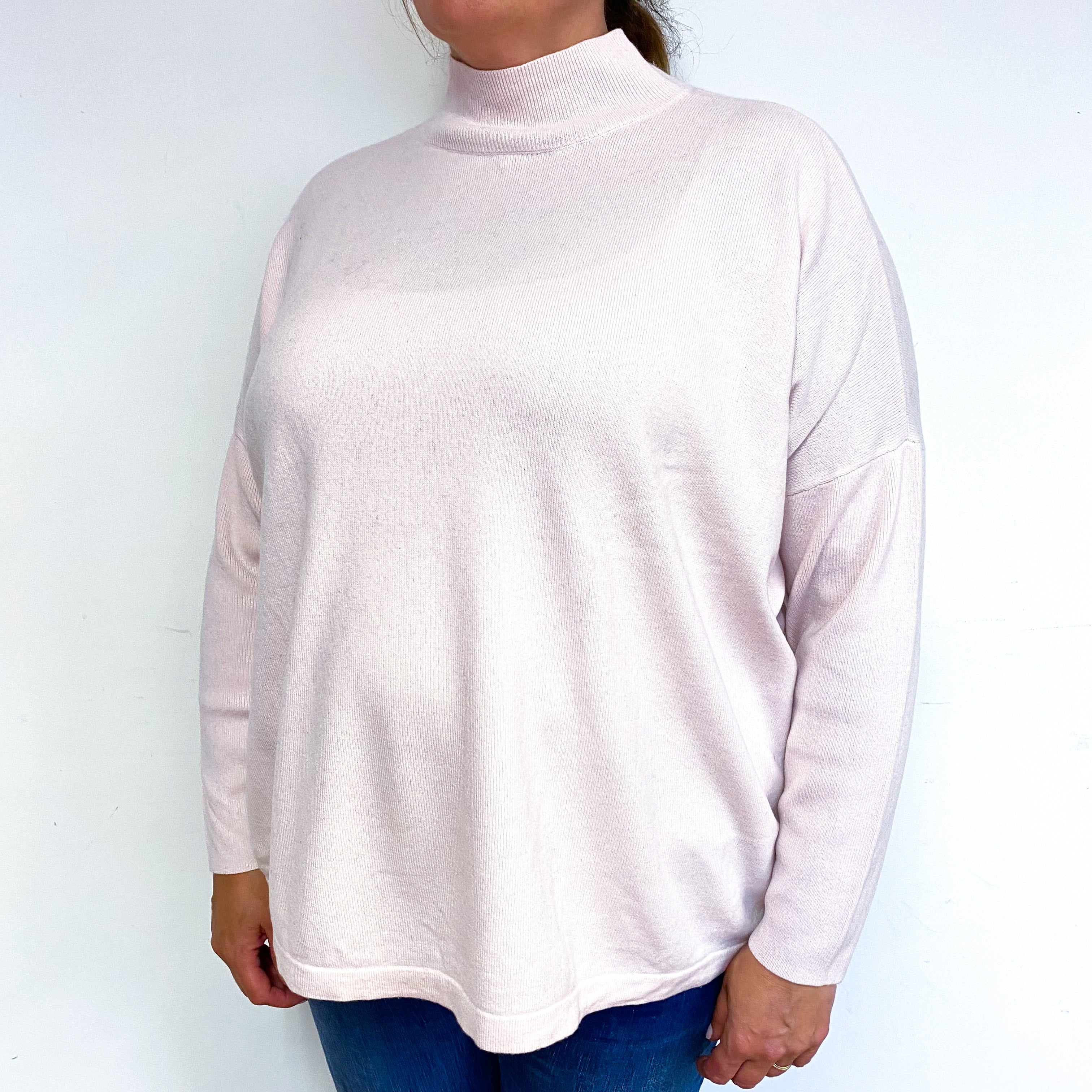 Pale Pink Slouchy Cashmere Turtle Neck Jumper Extra Extra Large