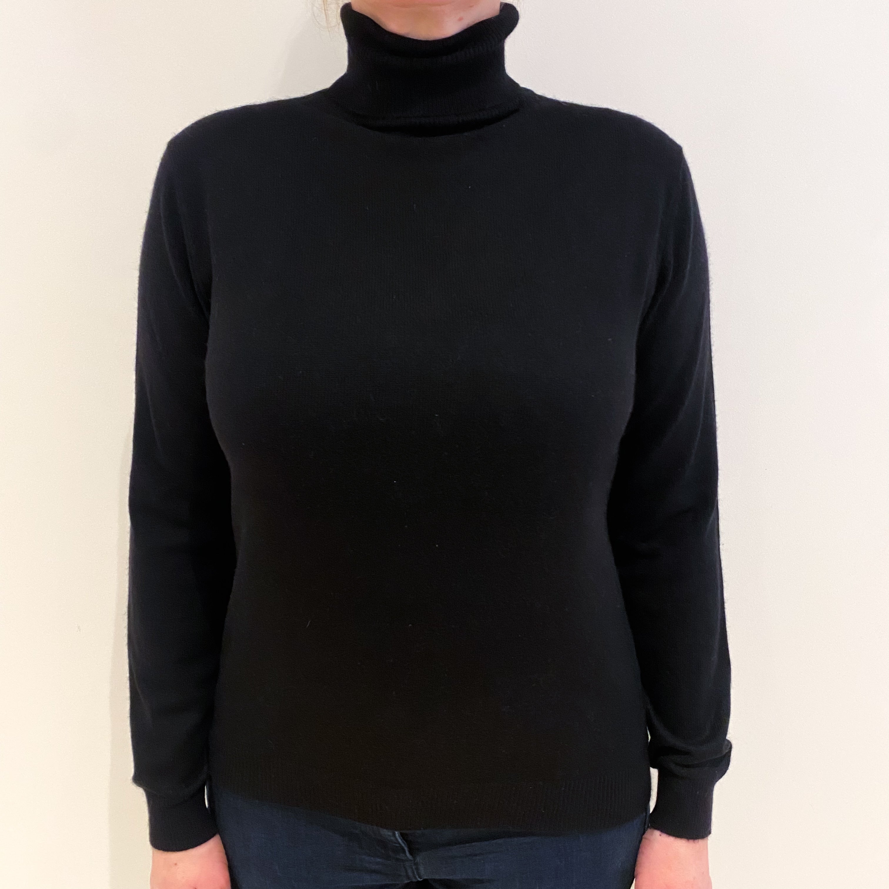 Black Cashmere Polo Neck Jumper Large