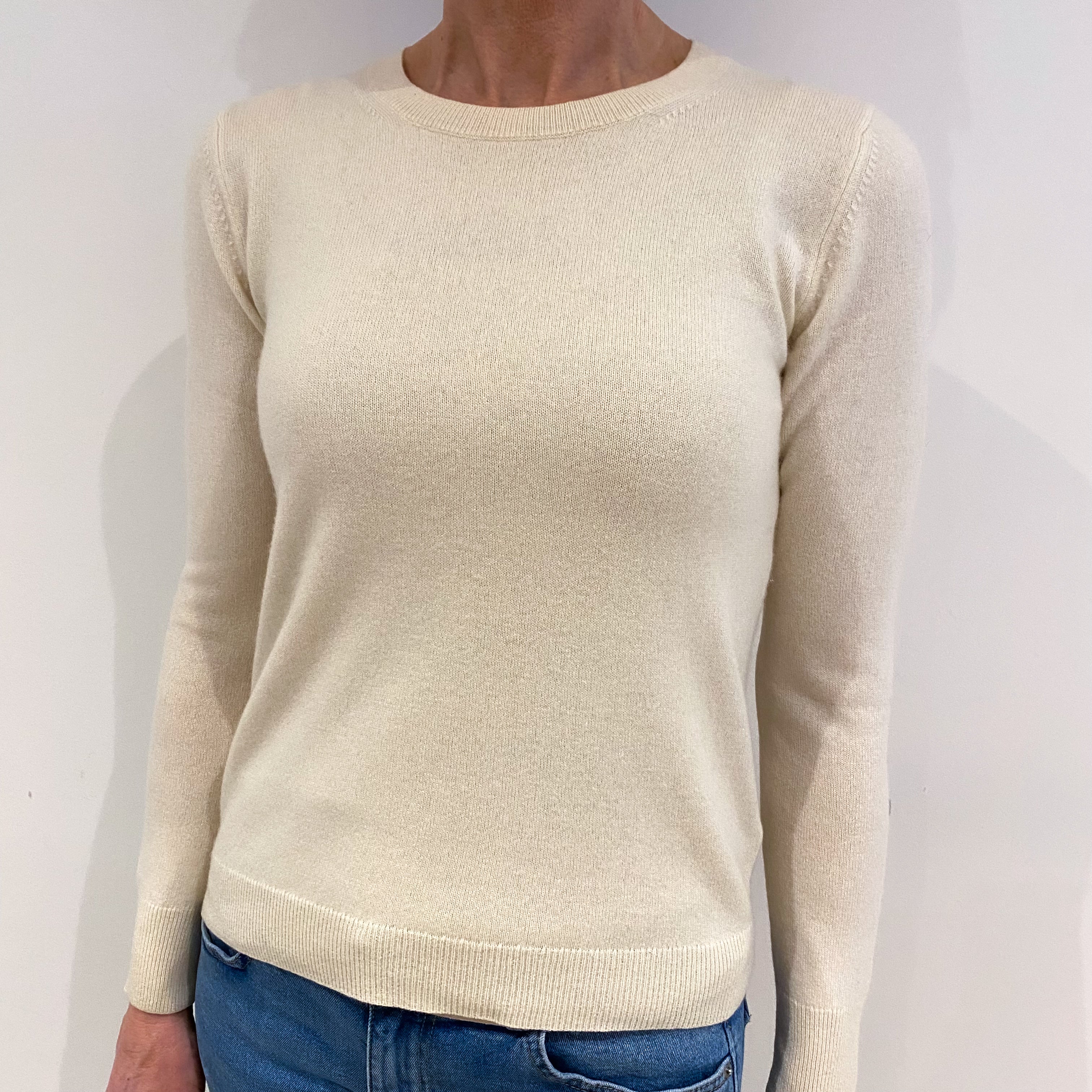 Vanilla Cream Cashmere Crew Neck Jumper Small