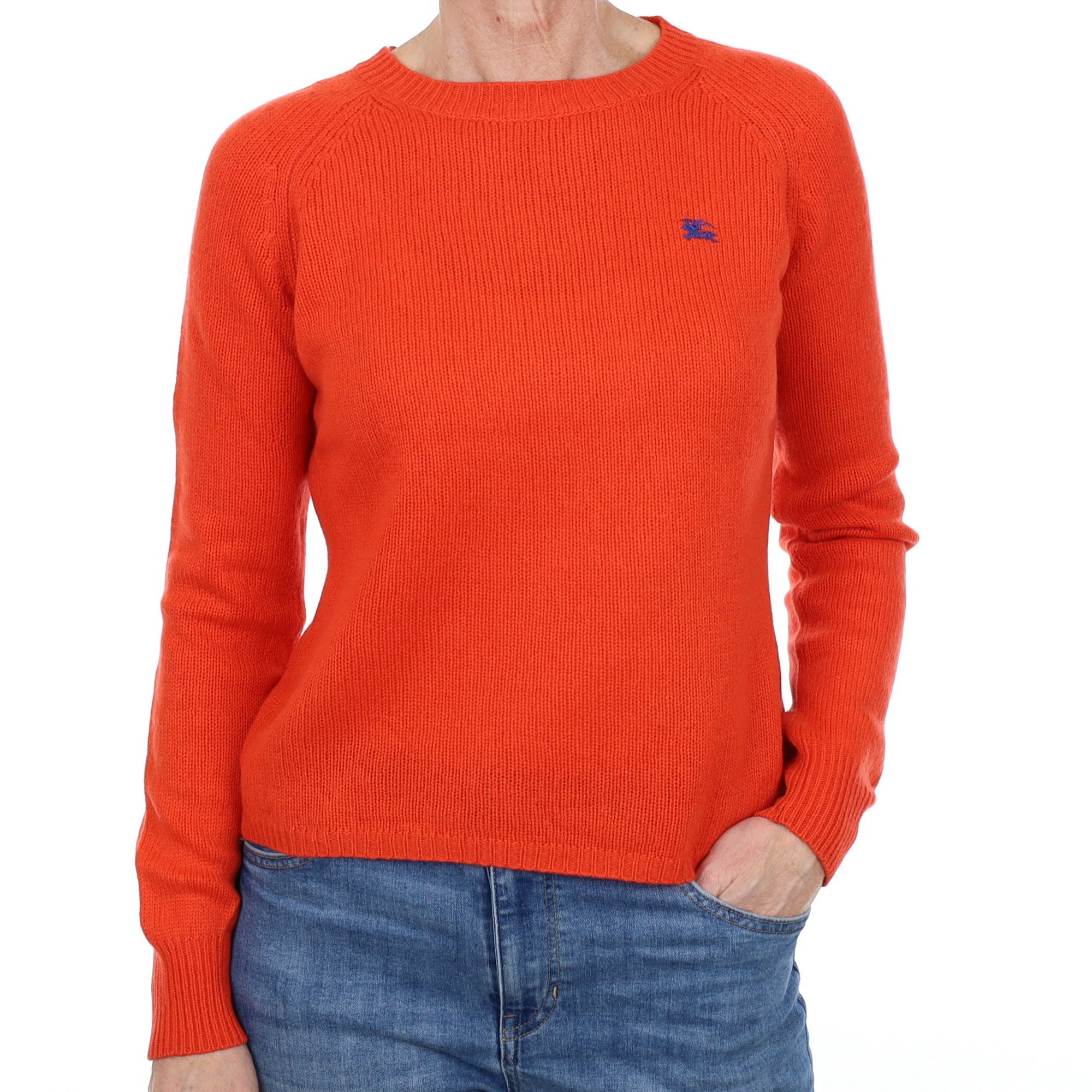 Burberry Tangerine Orange Cashmere Crew Neck Jumper Small