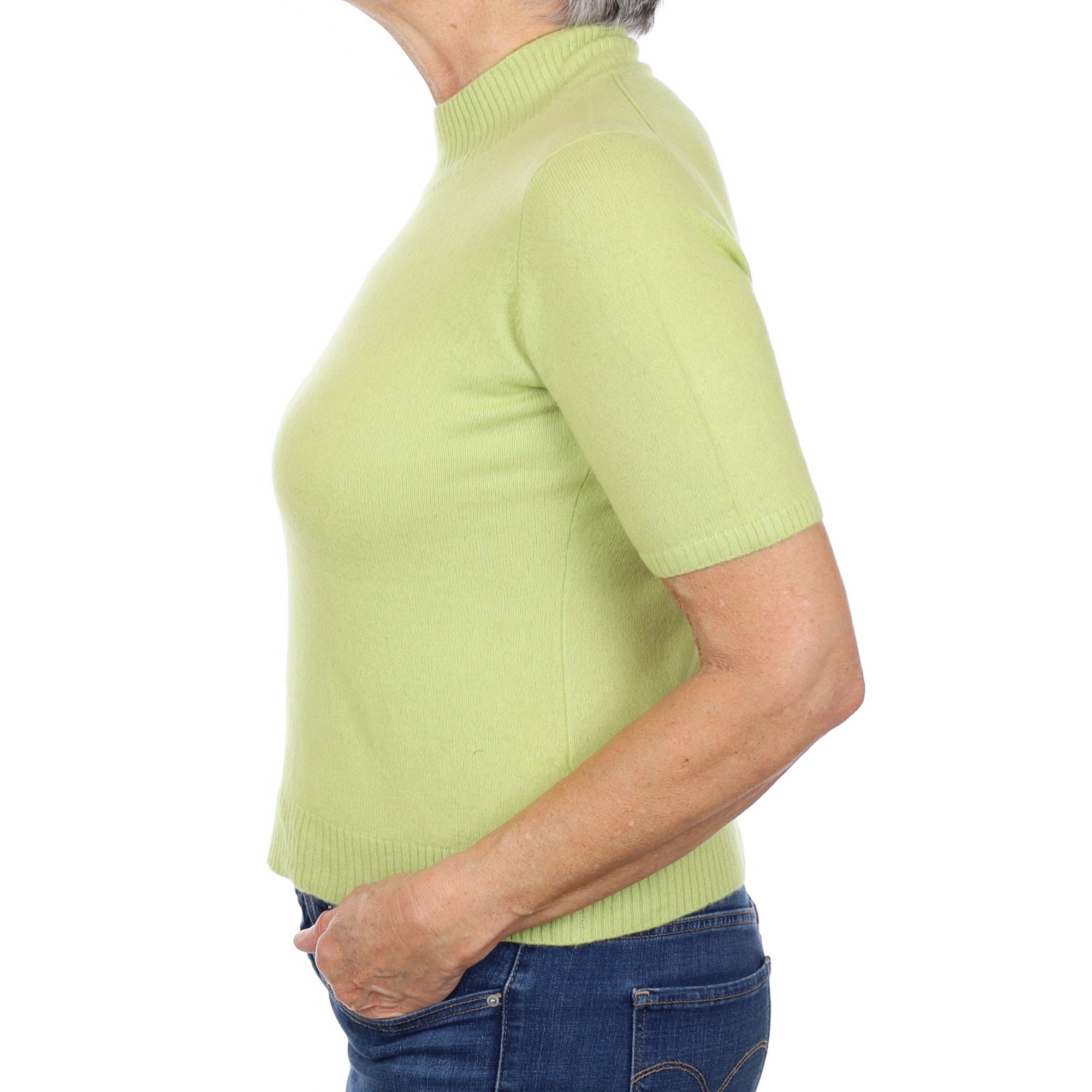 Key Lime Green Cashmere Turtle Neck Short Sleeved Jumper Medium