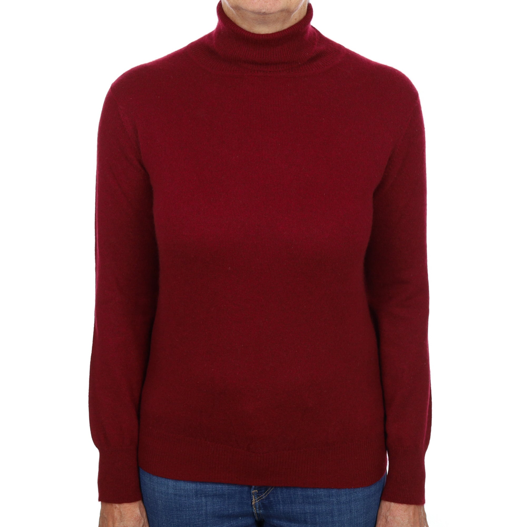 Burgundy Red Cashmere Polo Neck Jumper Medium