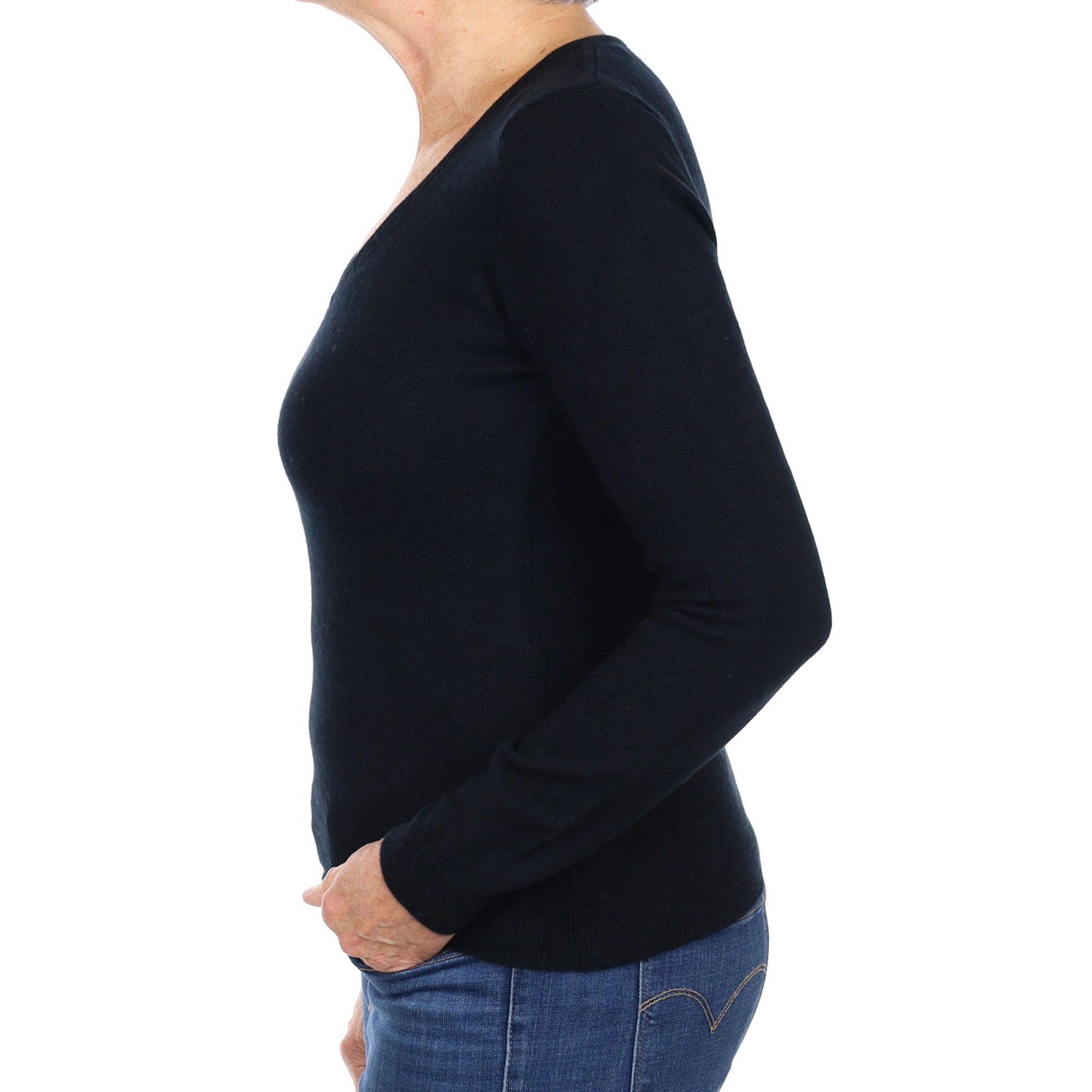 Black Cashmere V Neck Jumper Medium
