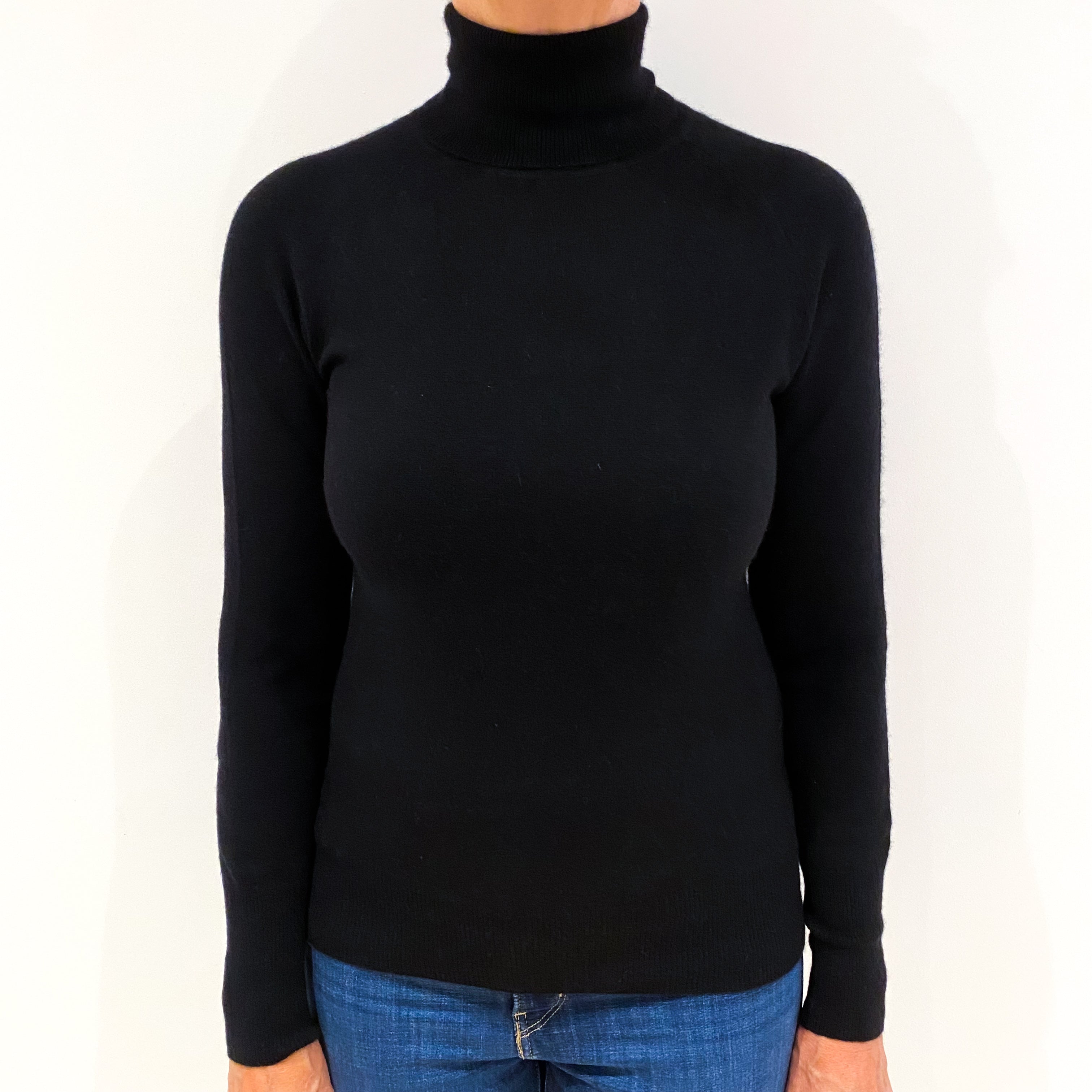 Black Cashmere Polo Neck Jumper Medium