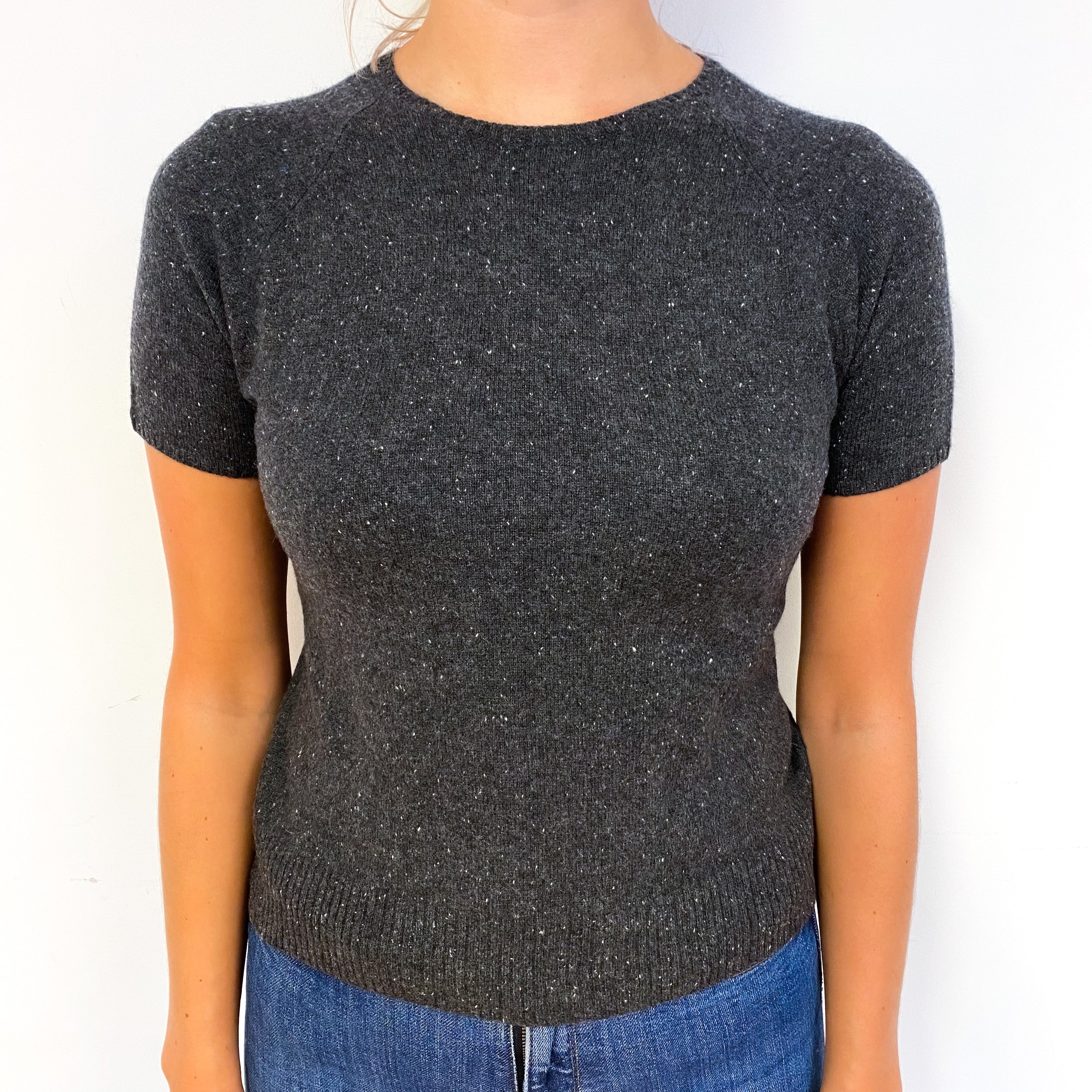 Slate Grey Flecked Cashmere Short Sleeve Jumper Small
