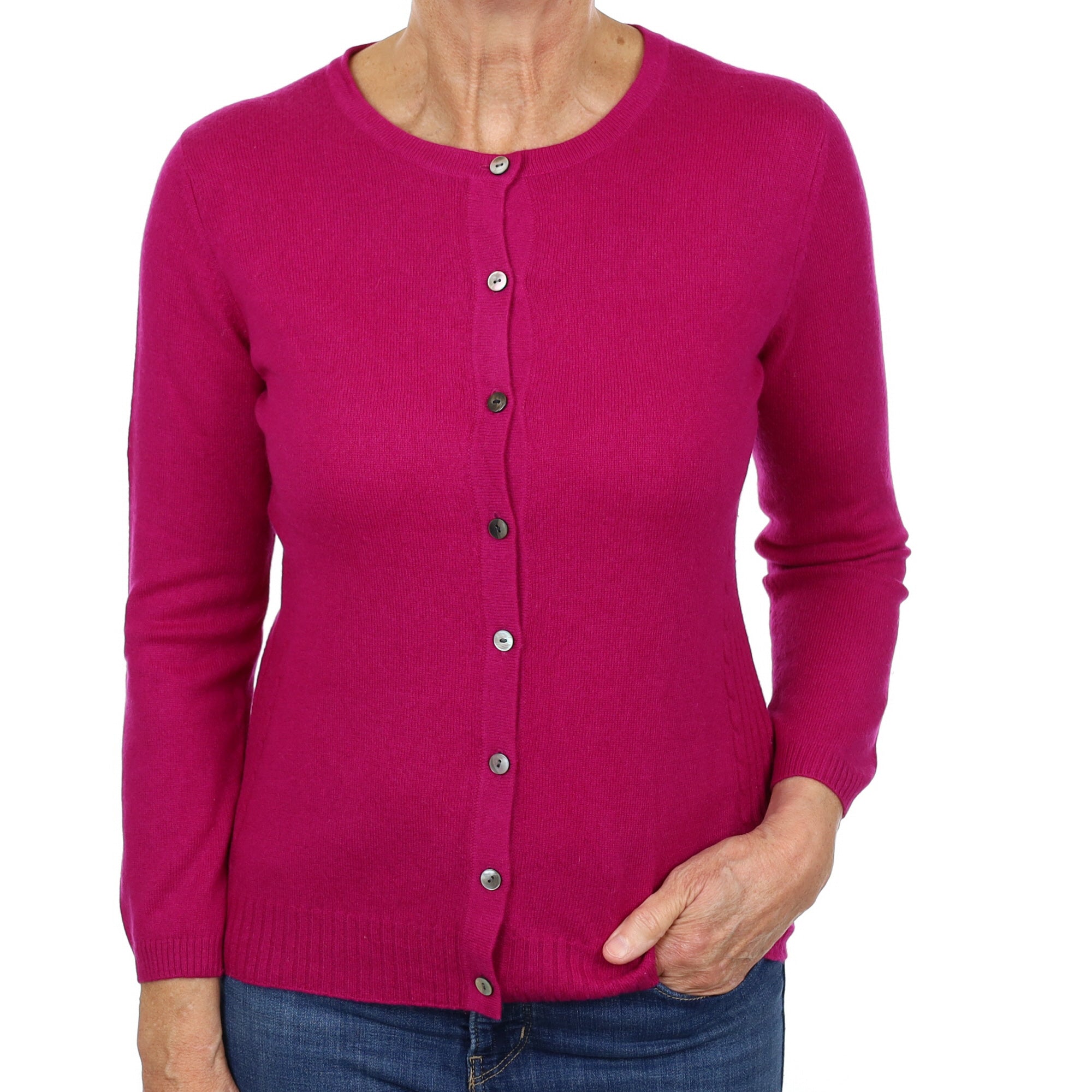 Magenta Purple Cashmere Crew Neck Cardigan Medium
