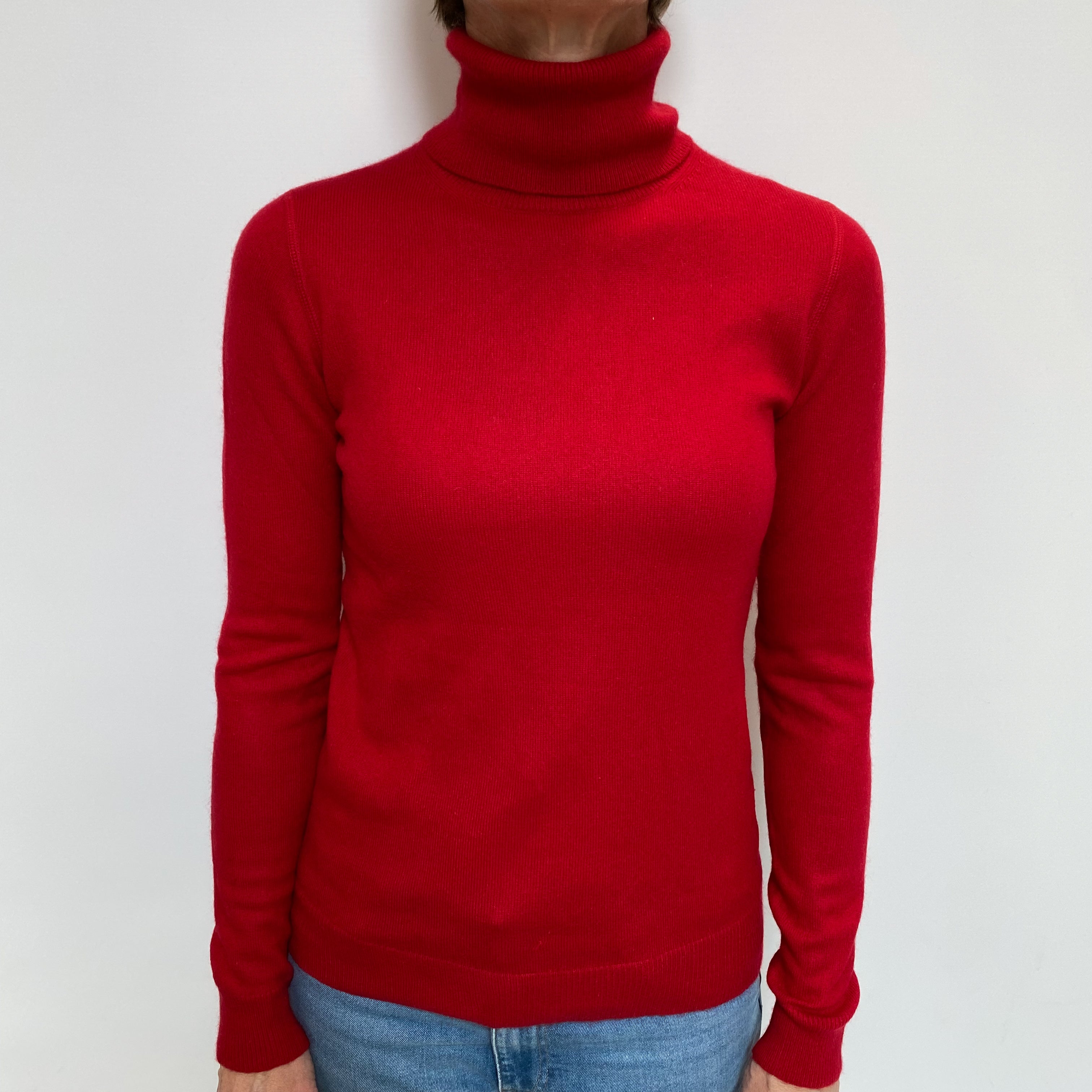 Post Box Red Cashmere Polo Neck Jumper Small