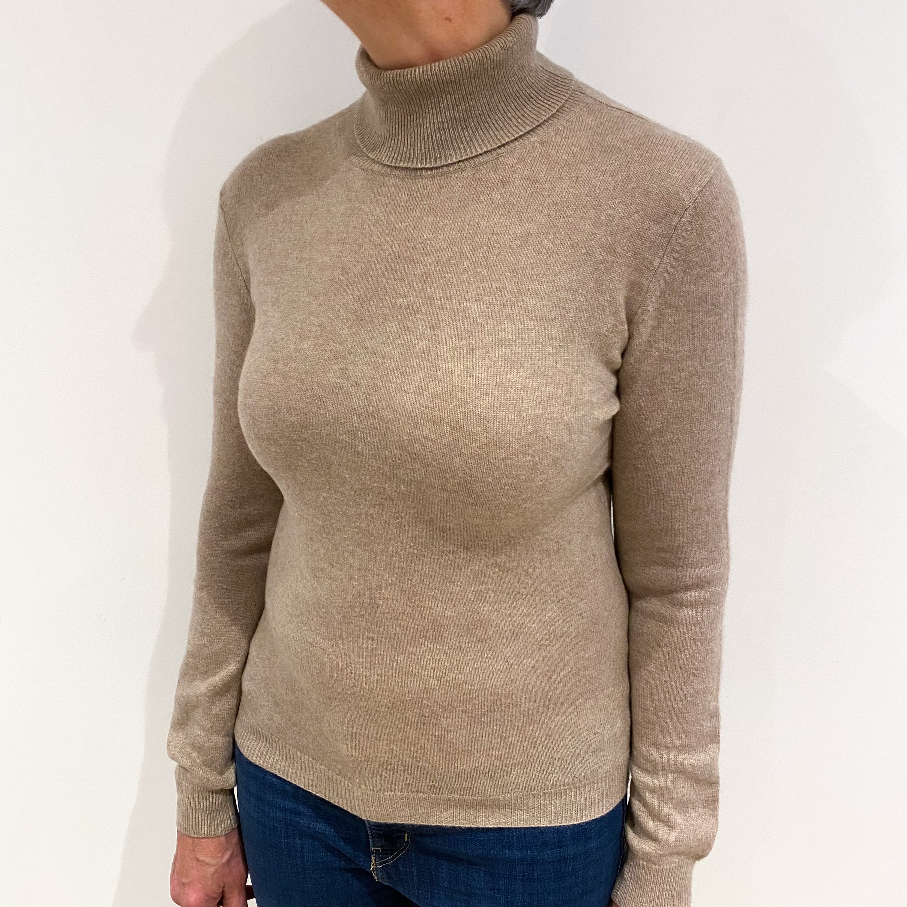 Biscuit Brown Cashmere Polo Neck Jumper Medium