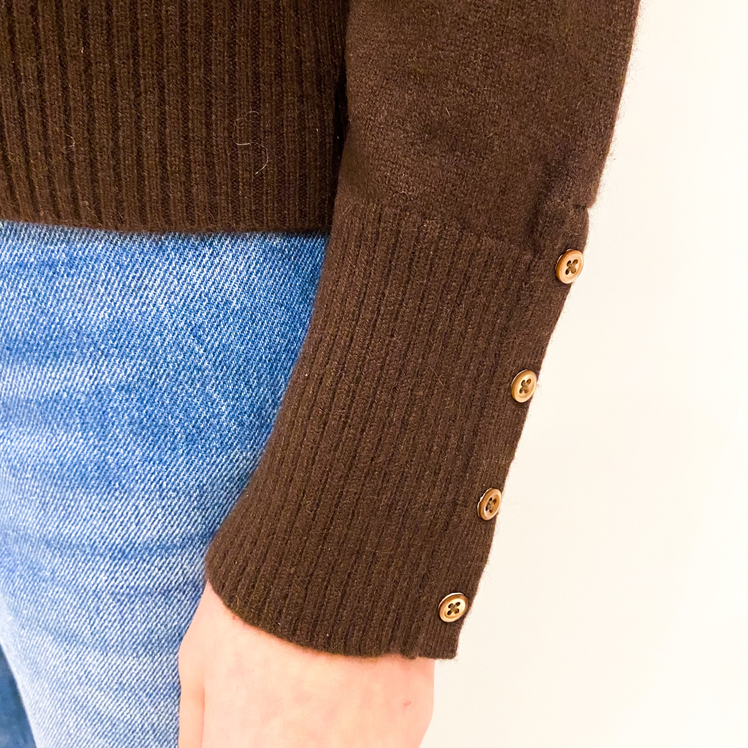 Chocolate Brown Cashmere V-Neck Jumper Extra Small
