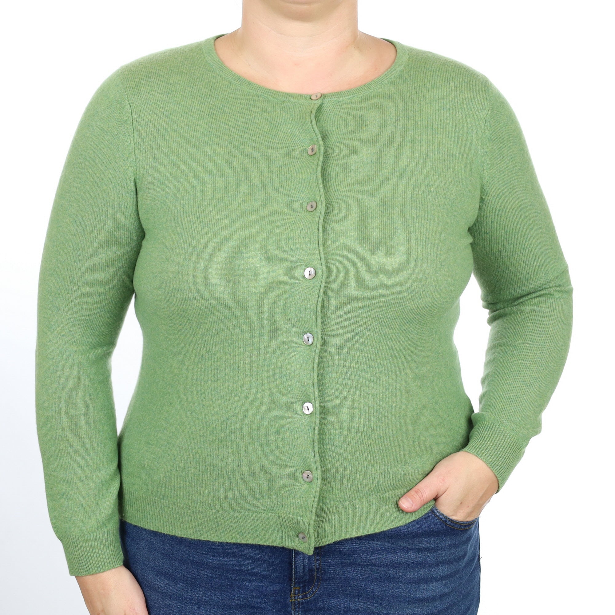 Apple Green Cashmere Crew Neck Cardigan Large